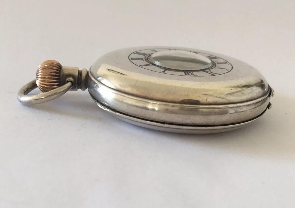 Antique Silver Half Hunter Gents Pocket Watch For Sale 5