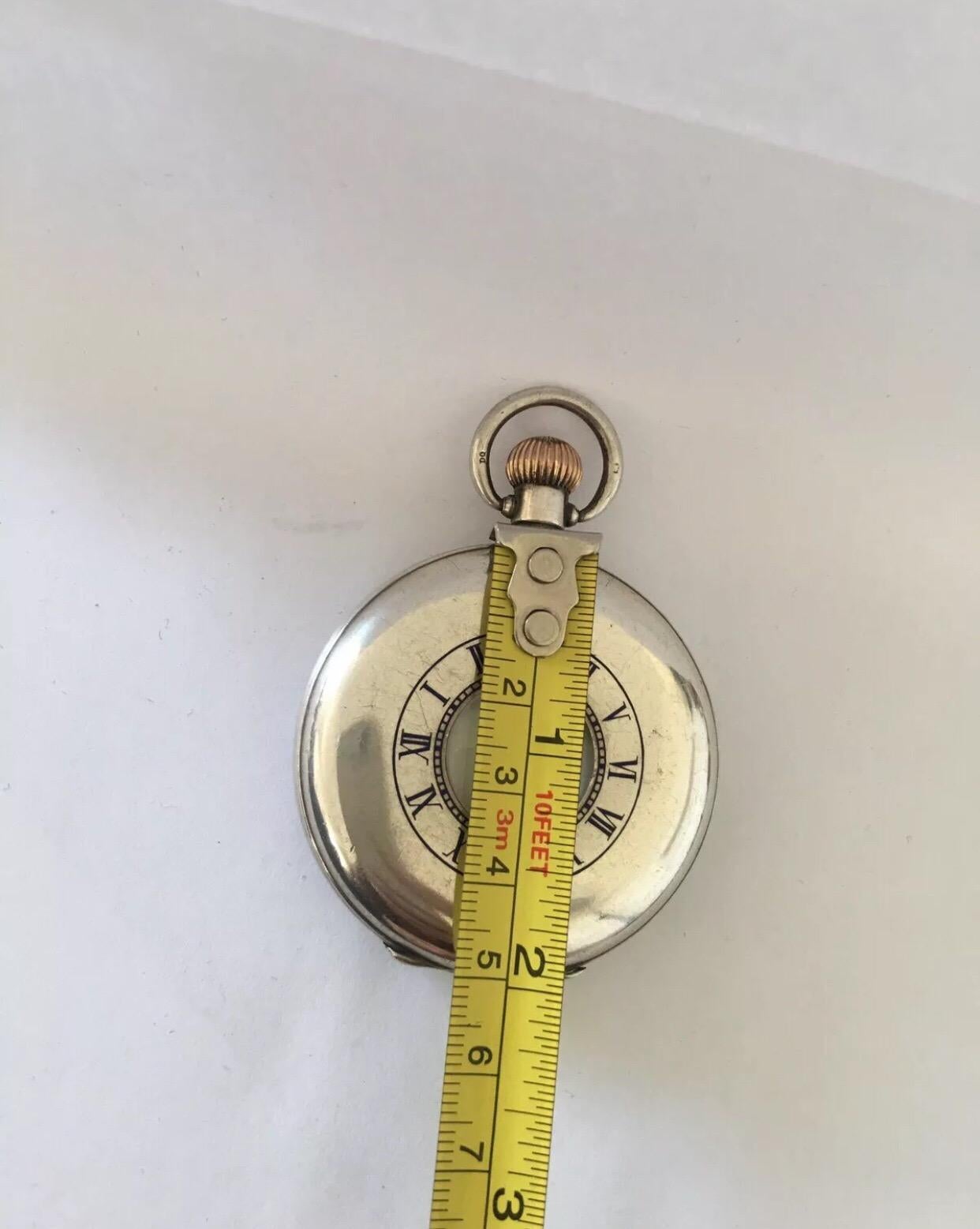 Antique Silver Half Hunter Keyless Mechanical Pocket Watch For Sale 3