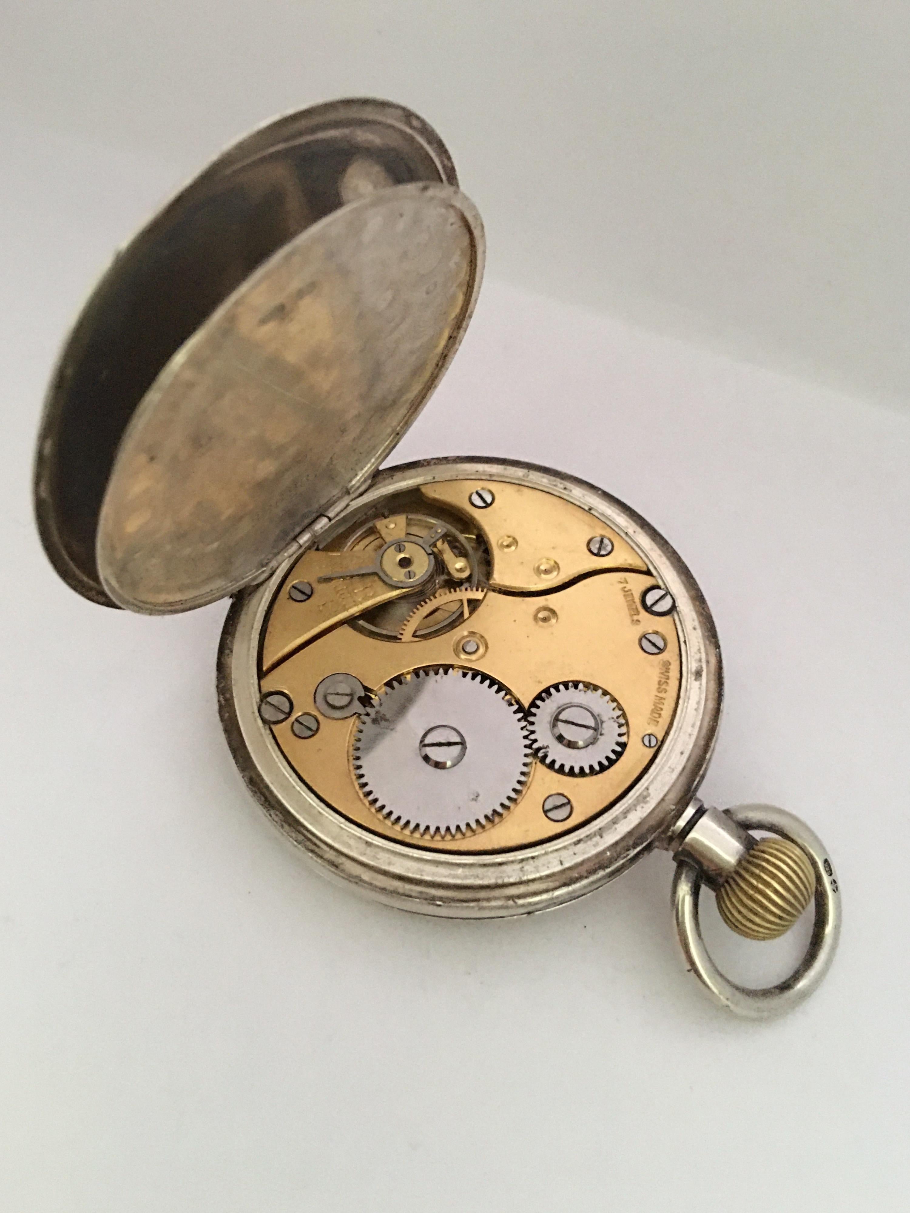Antique Silver Half Hunter Stem, Winding Pocket Watch For Sale 5