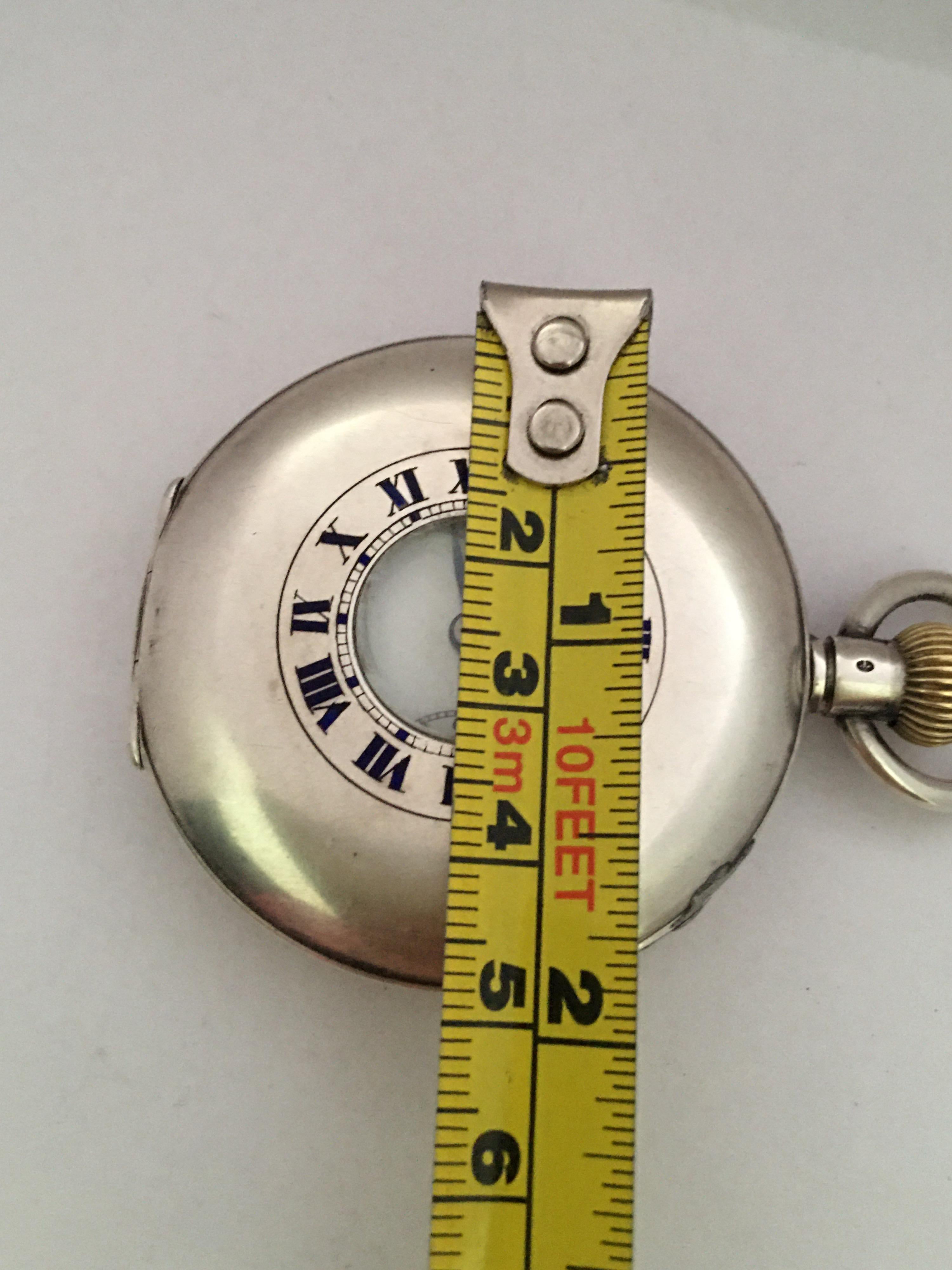 Antique Silver Half Hunter Stem, Winding Pocket Watch For Sale 7