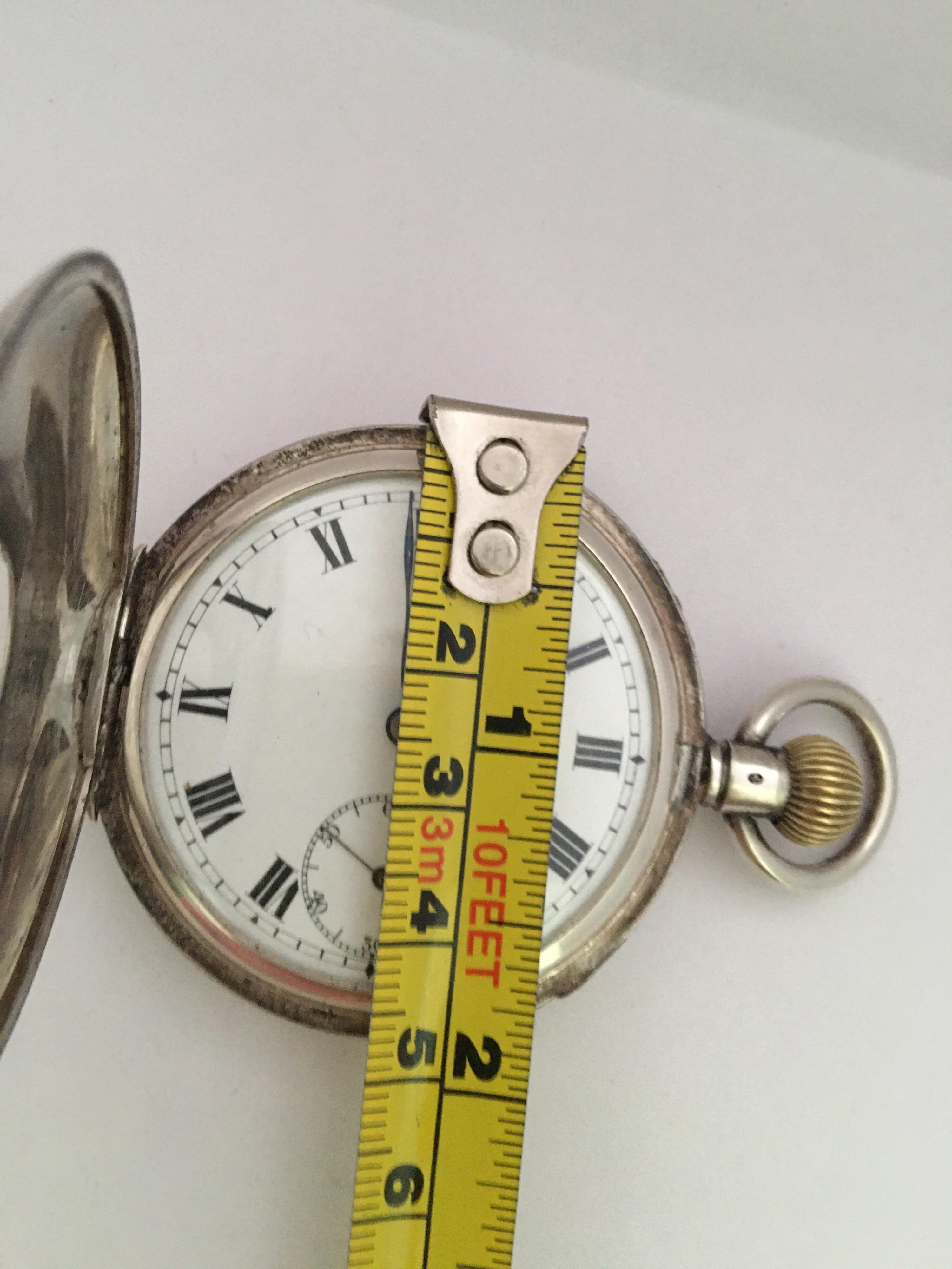 Antique Silver Half Hunter Stem, Winding Pocket Watch For Sale 8