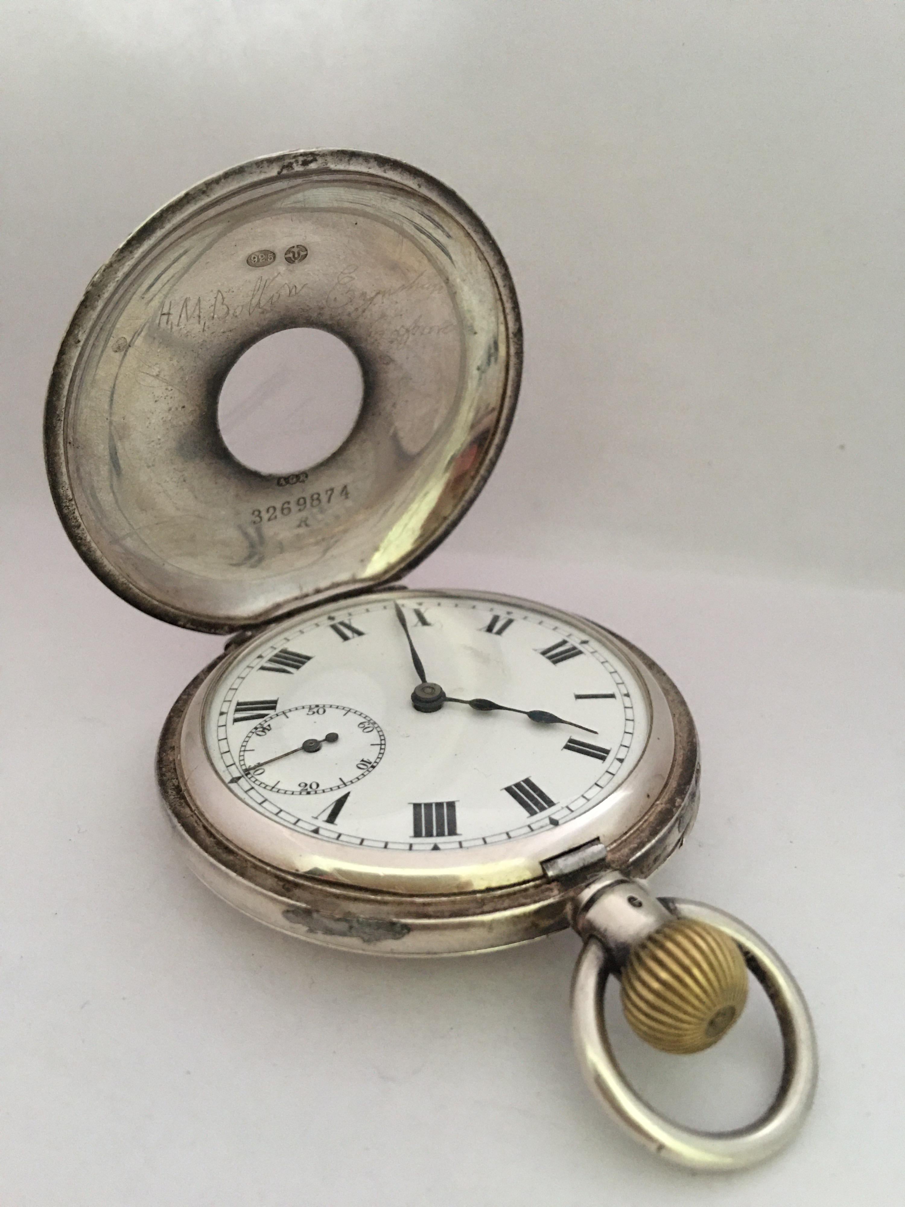 Antique Silver Half Hunter Stem, Winding Pocket Watch For Sale 9
