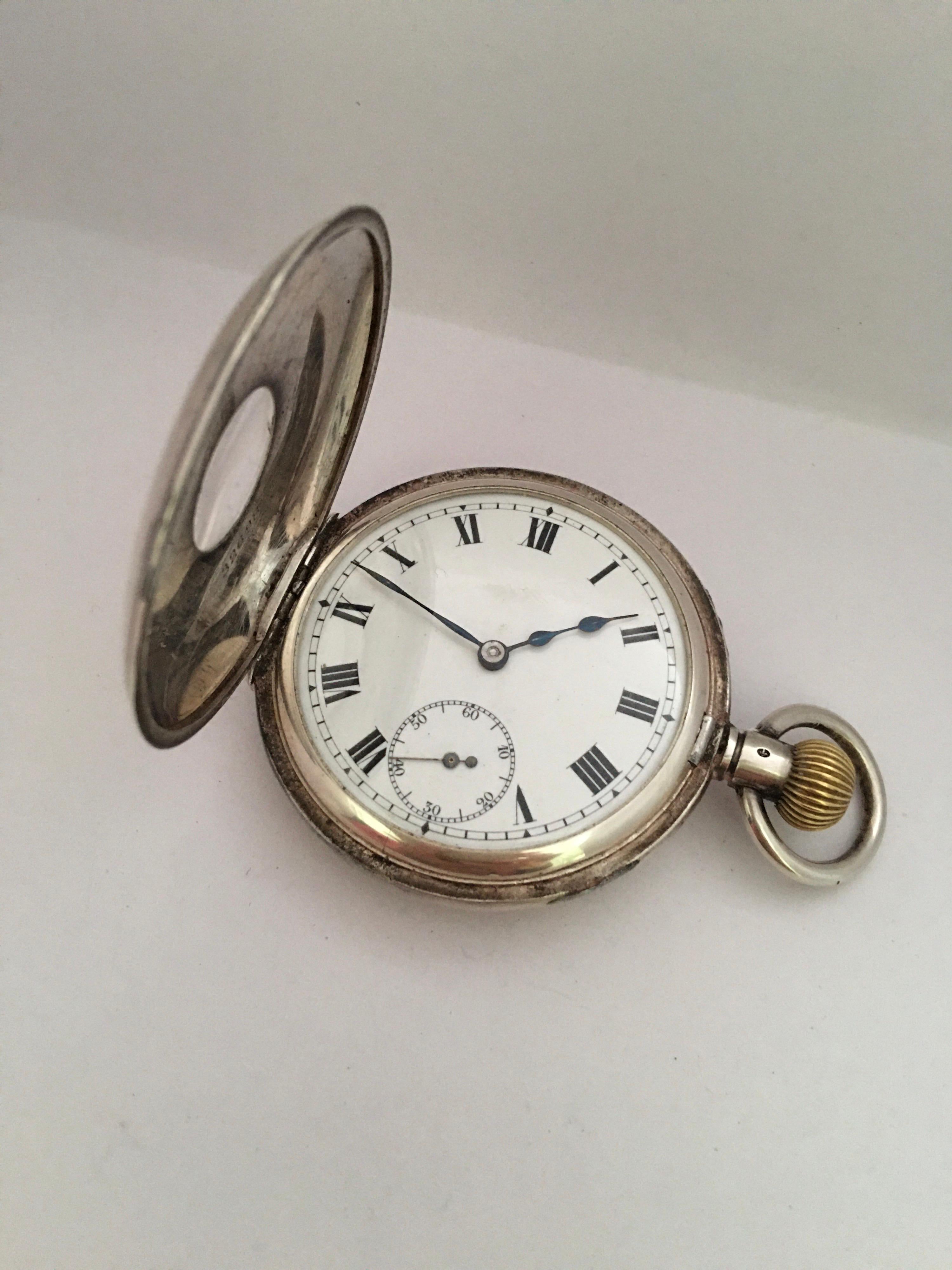 Antique Silver Half Hunter Stem, Winding Pocket Watch For Sale 12