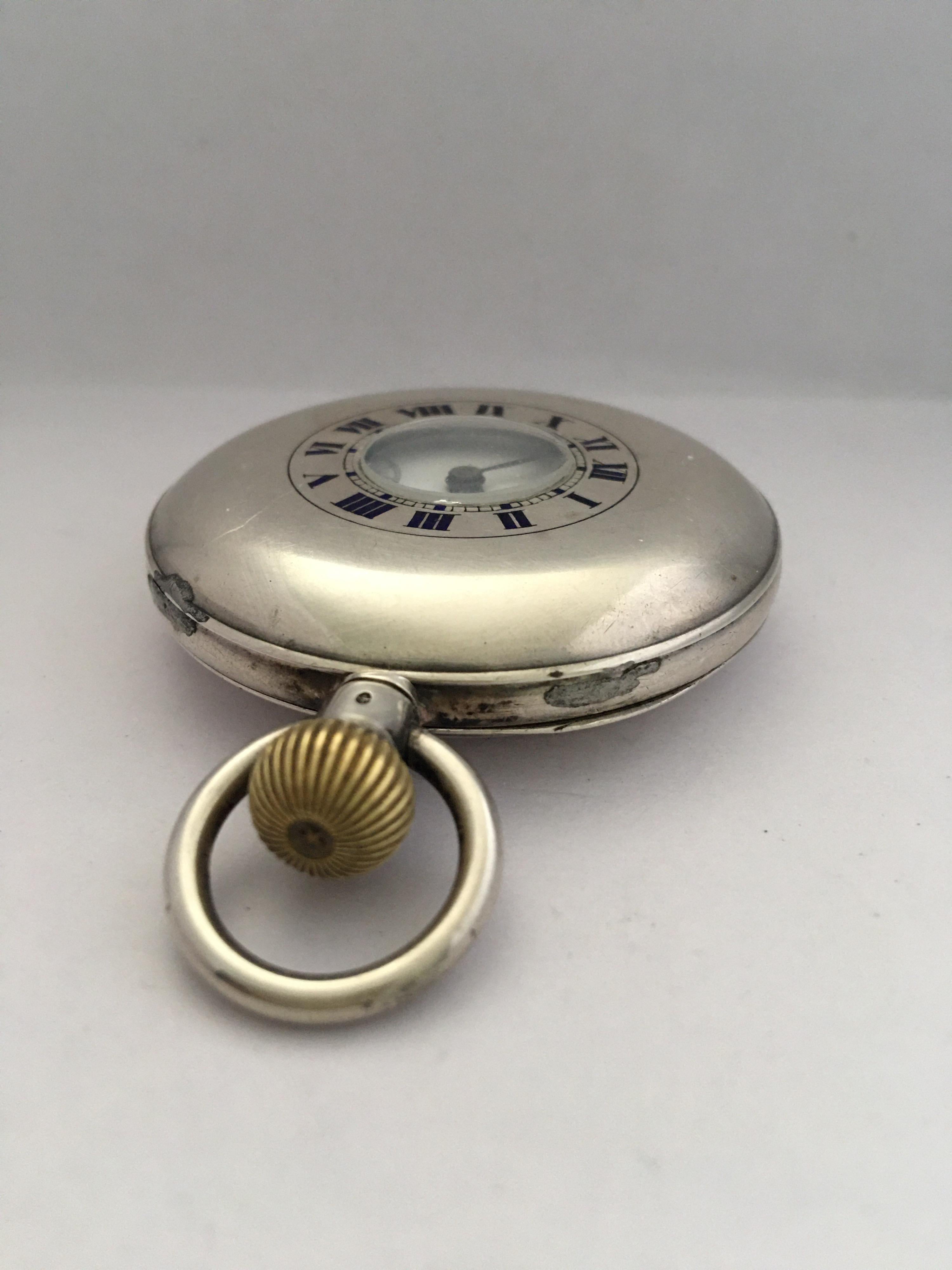 Women's or Men's Antique Silver Half Hunter Stem, Winding Pocket Watch For Sale