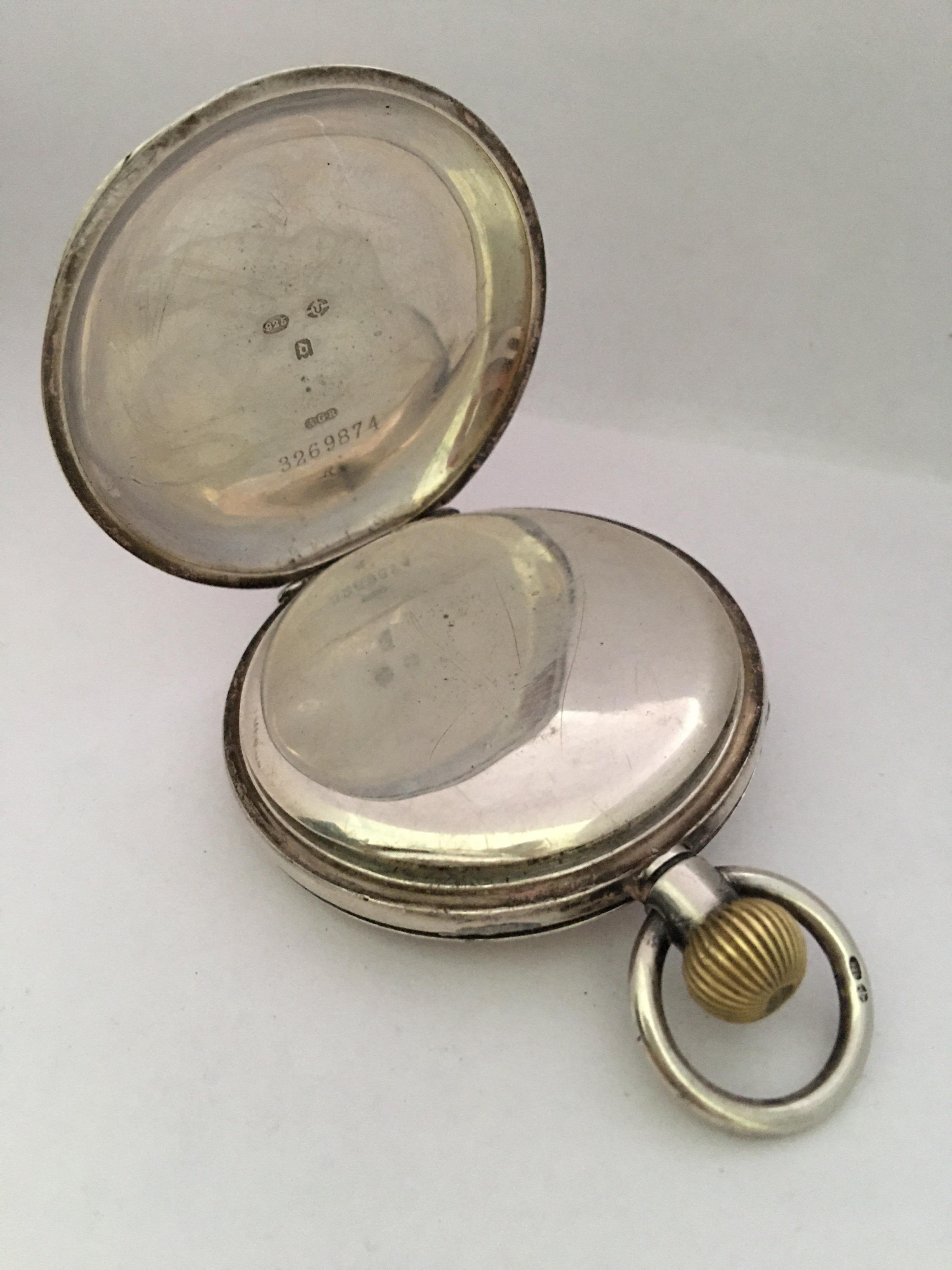 Antique Silver Half Hunter Stem, Winding Pocket Watch For Sale 3