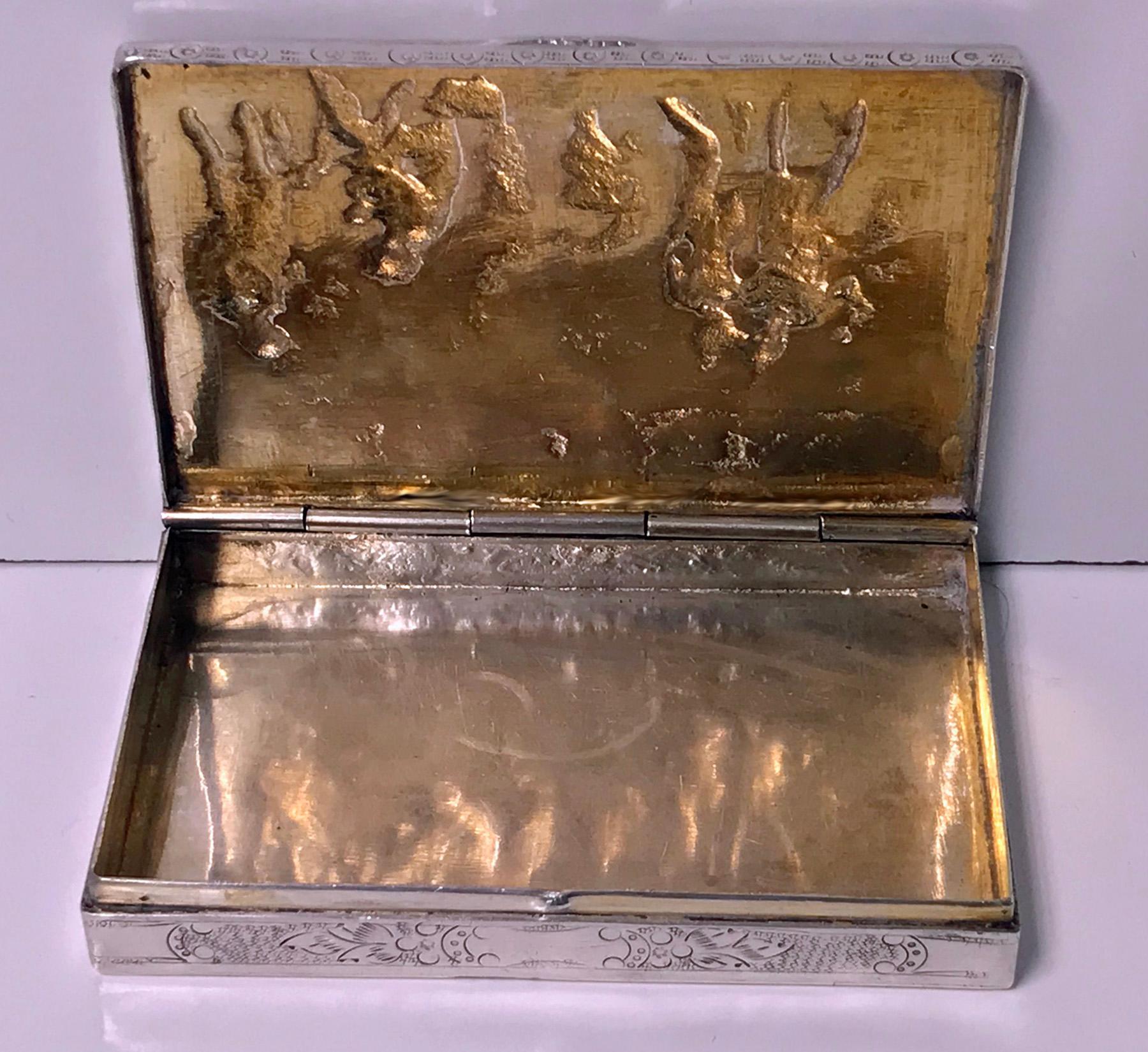 19th Century Antique Silver Hand Chased Box, Continental, circa 1900