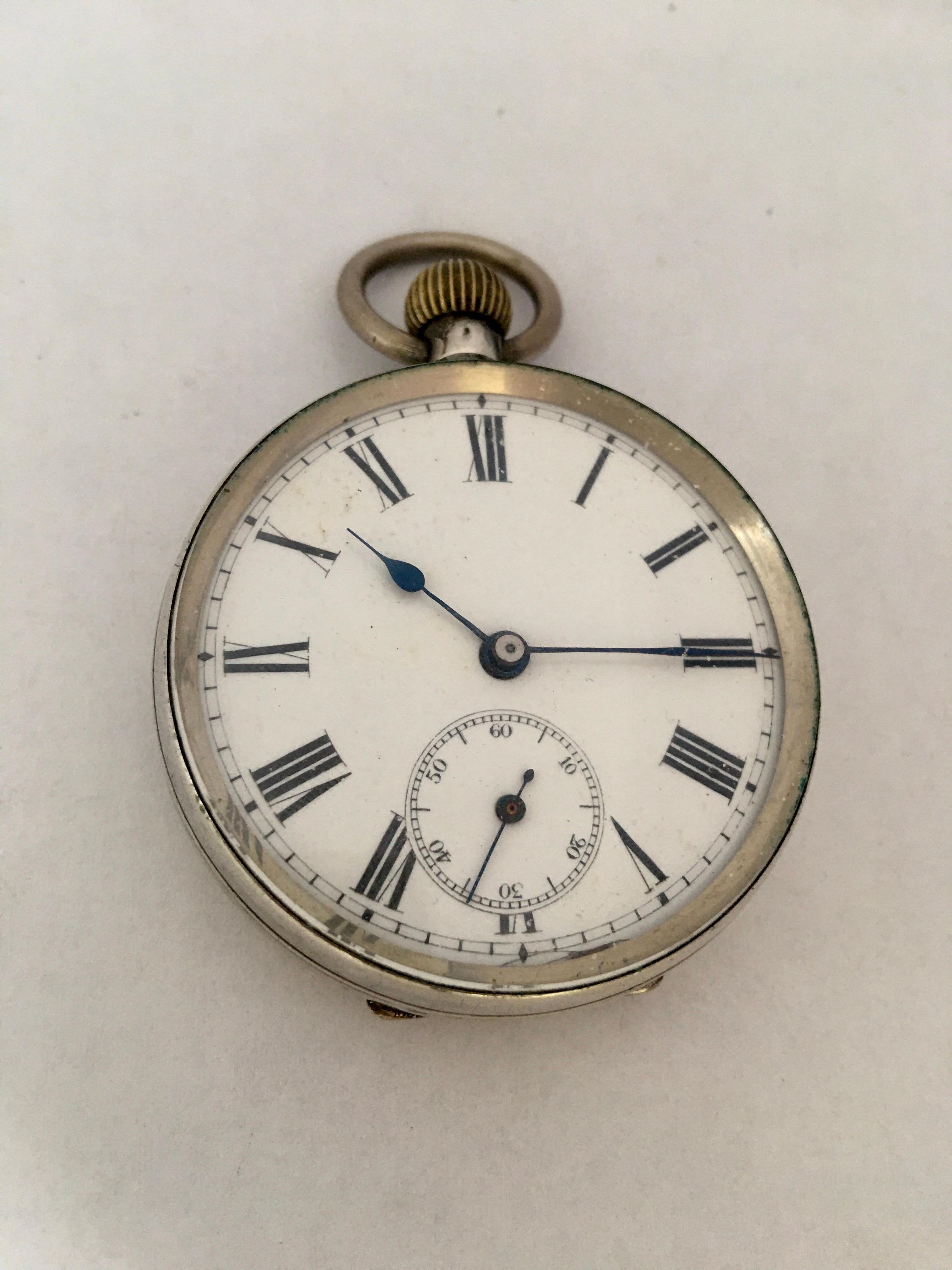 Antique Silver Hand-Winding Pocket Watch For Sale 3