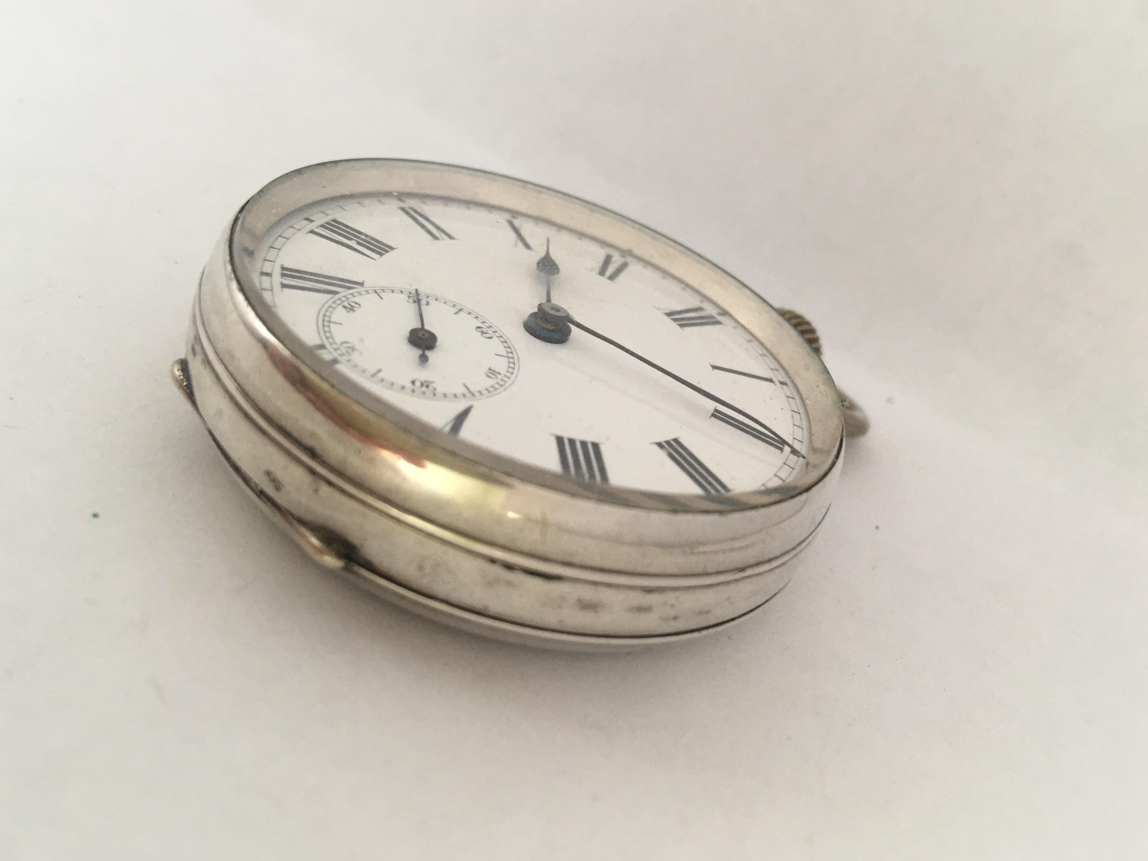 Antique Silver Hand-Winding Pocket Watch For Sale 4