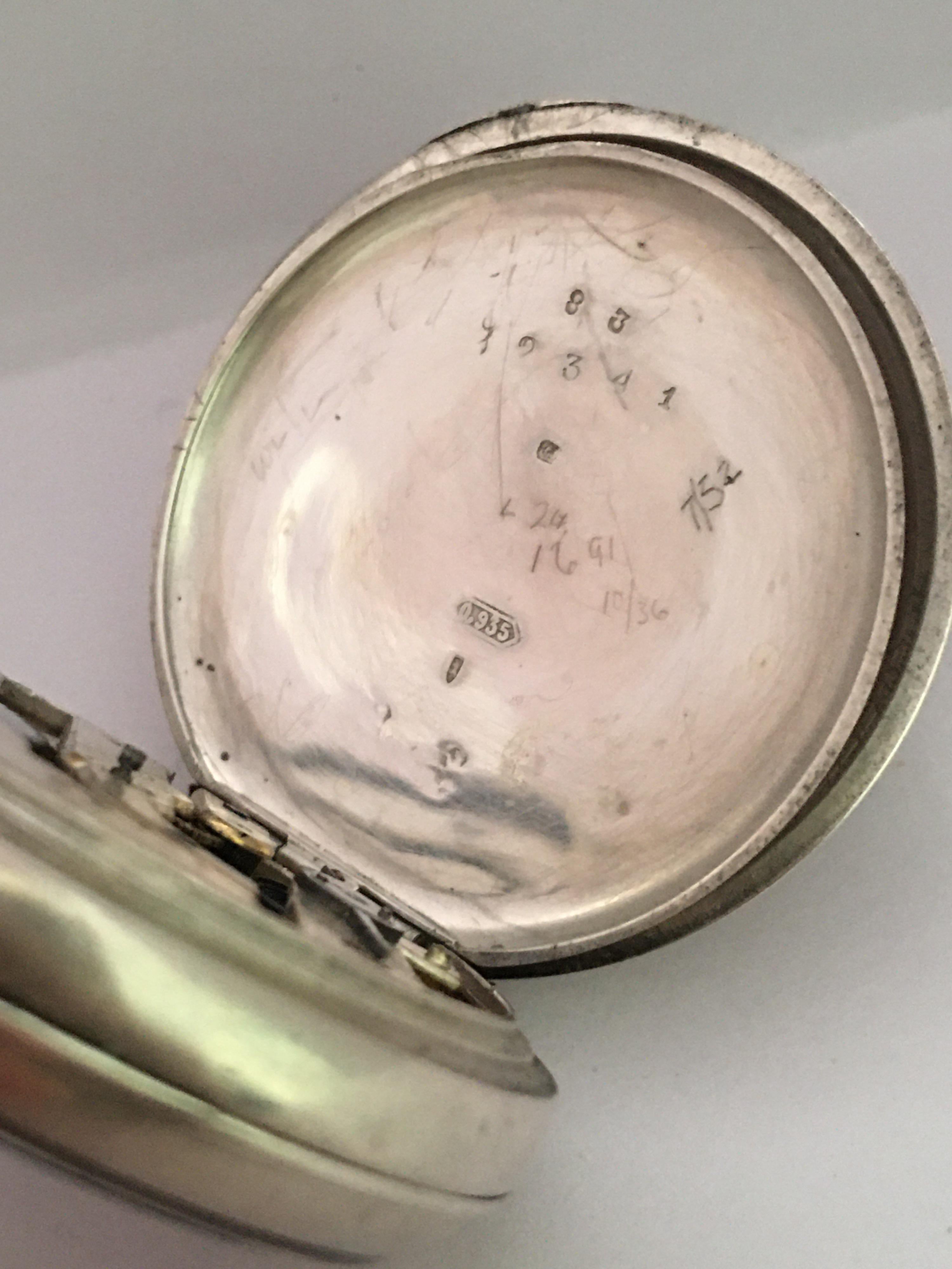 Antique Silver Hand Winding Pocket Watch For Sale 4