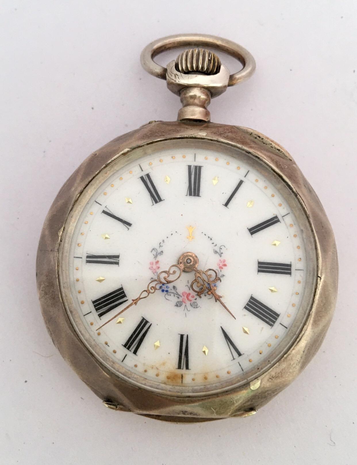Antique Silver Hand Winding Pocket Watch For Sale 5
