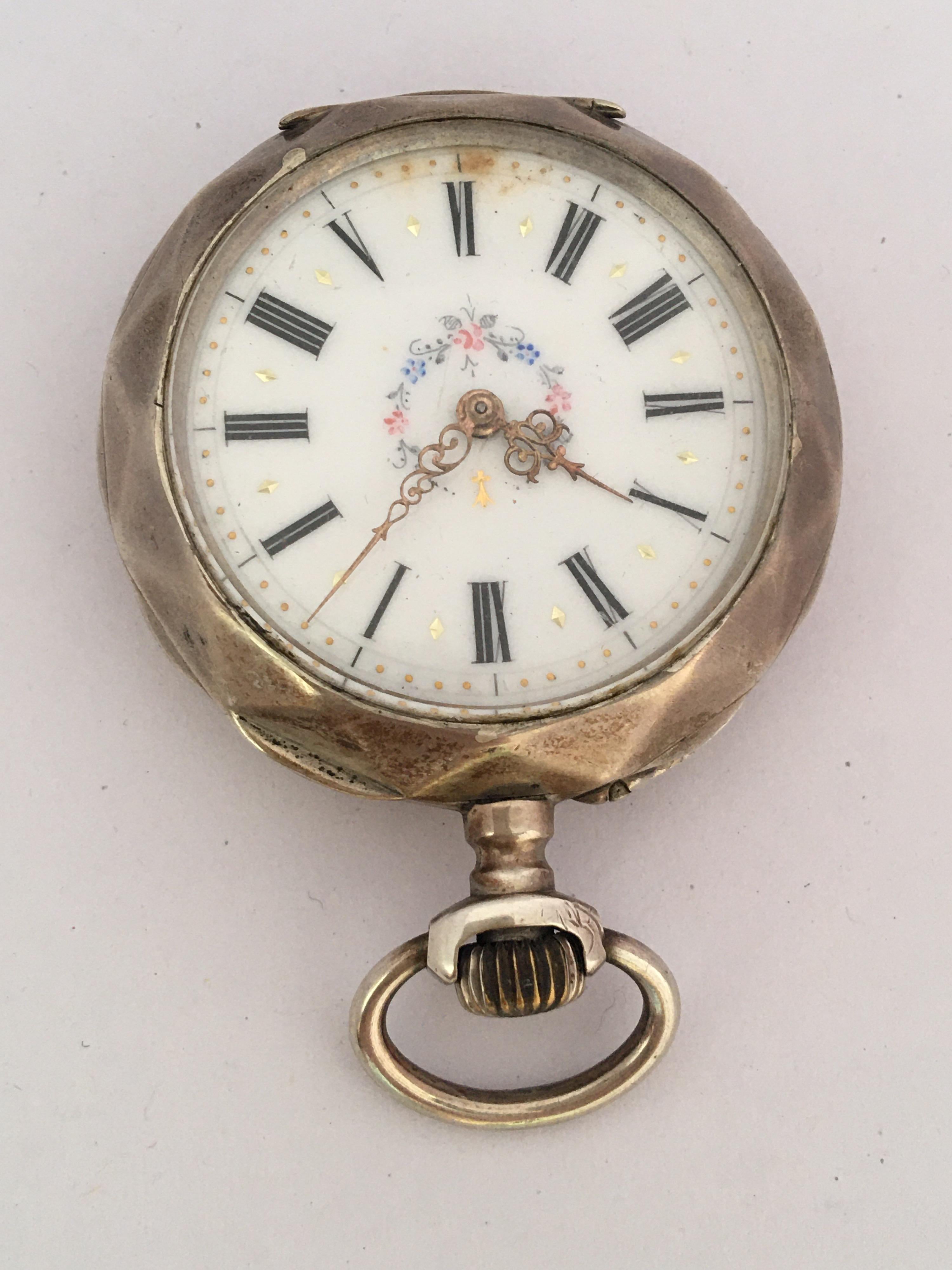 Antique Silver Hand Winding Pocket Watch For Sale 6