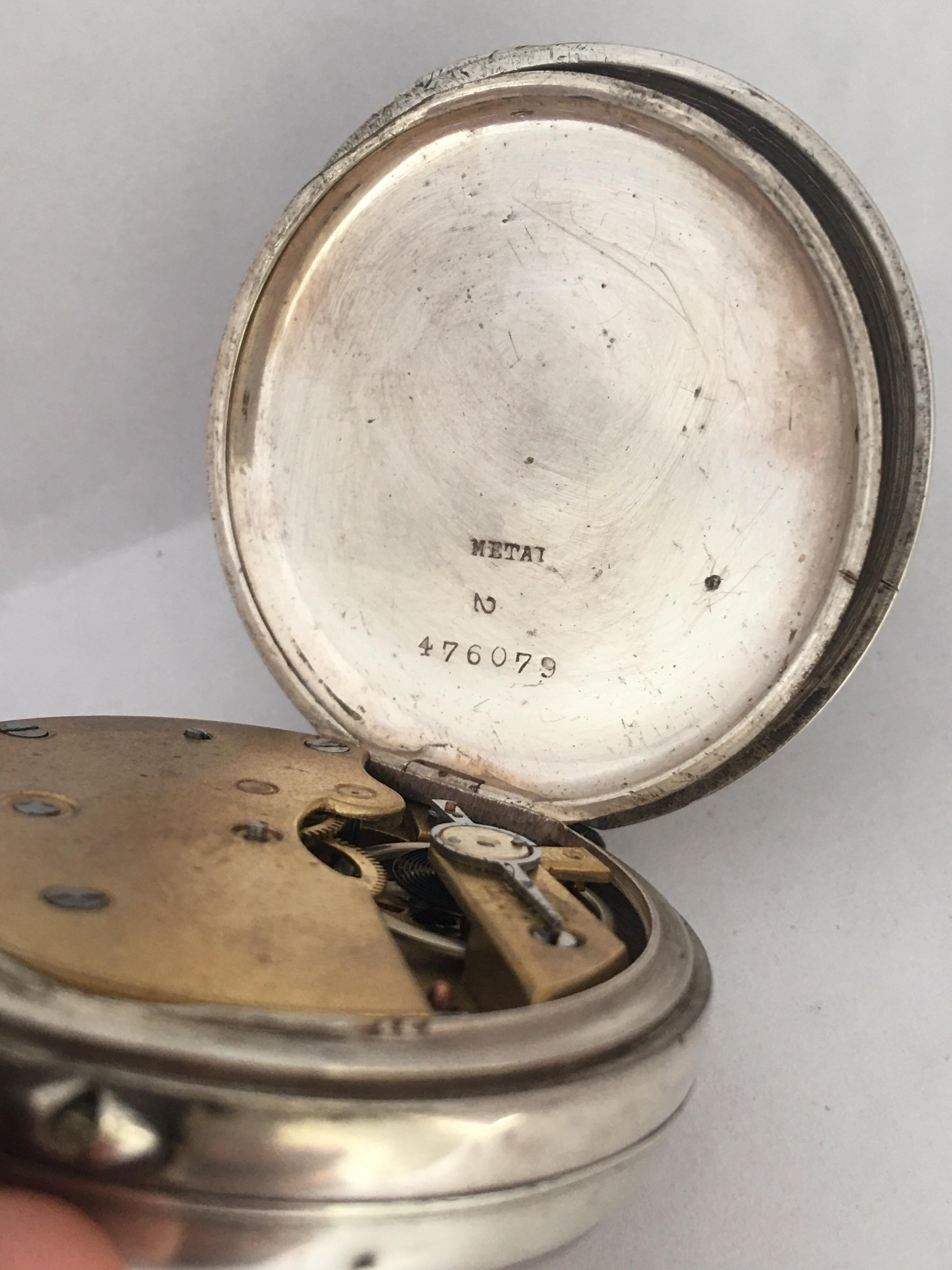 Antique Silver Hand-Winding Pocket Watch For Sale 6