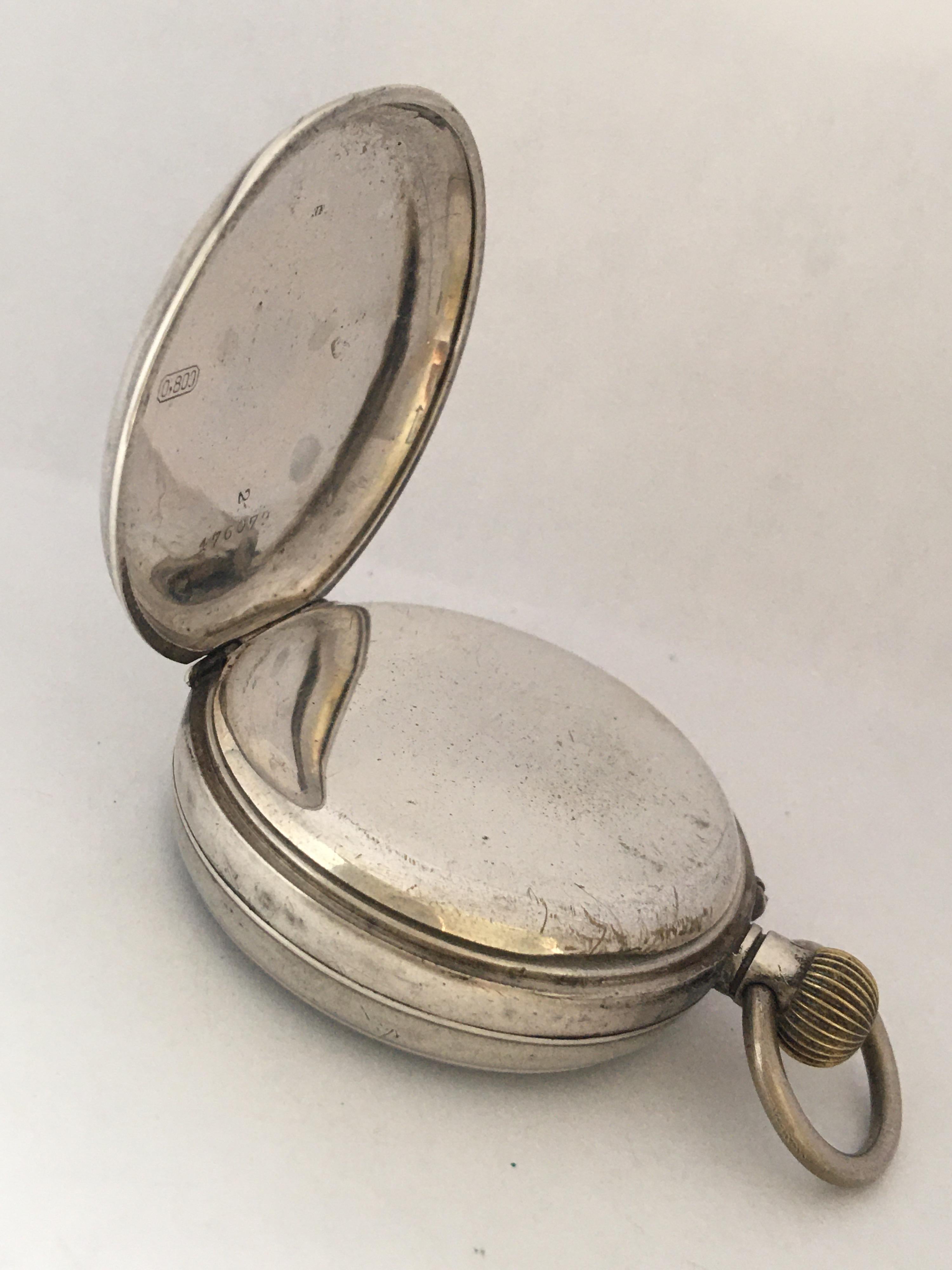 Antique Silver Hand-Winding Pocket Watch For Sale 7