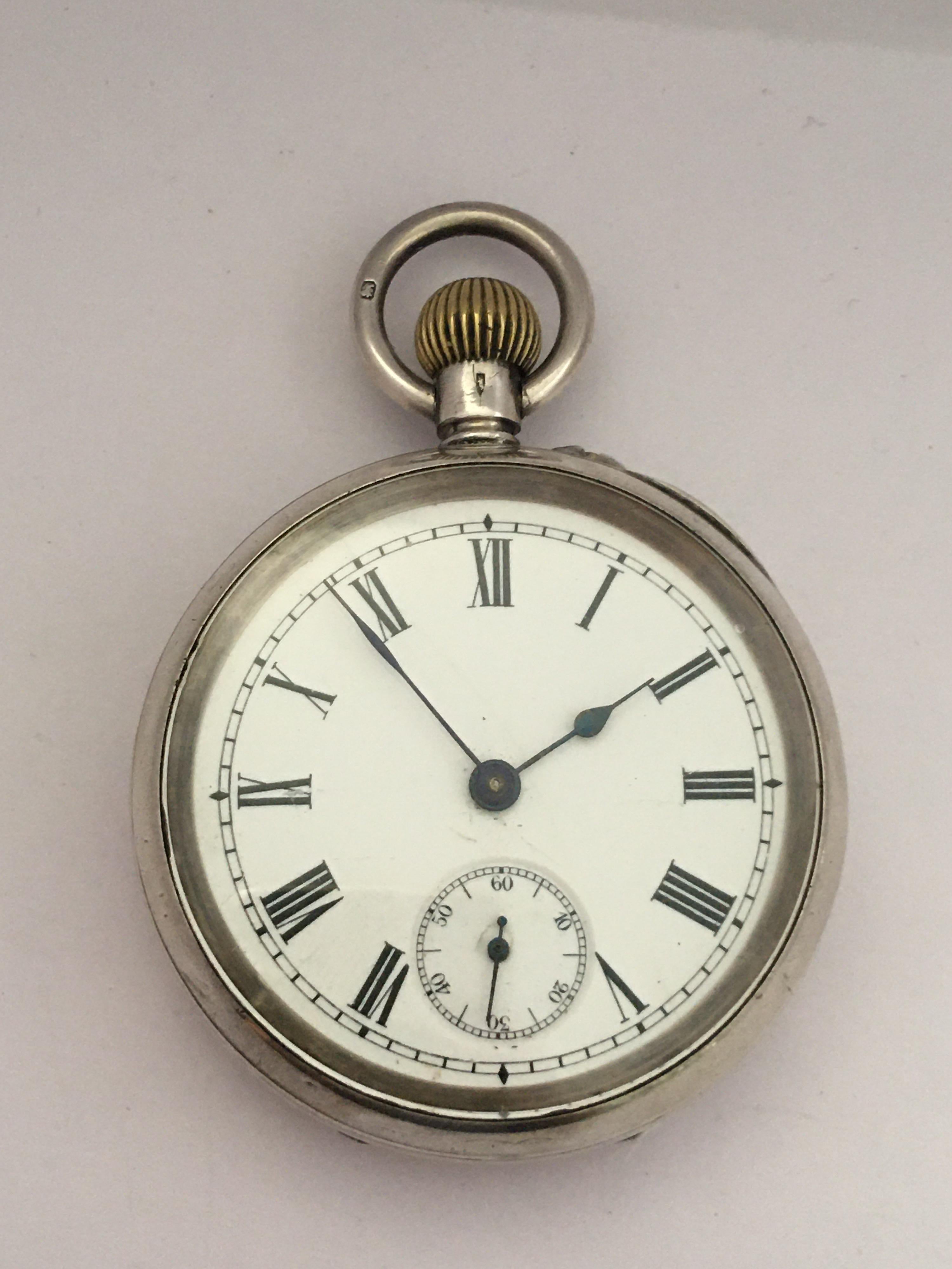 Antique Silver Hand Winding Pocket Watch For Sale 7