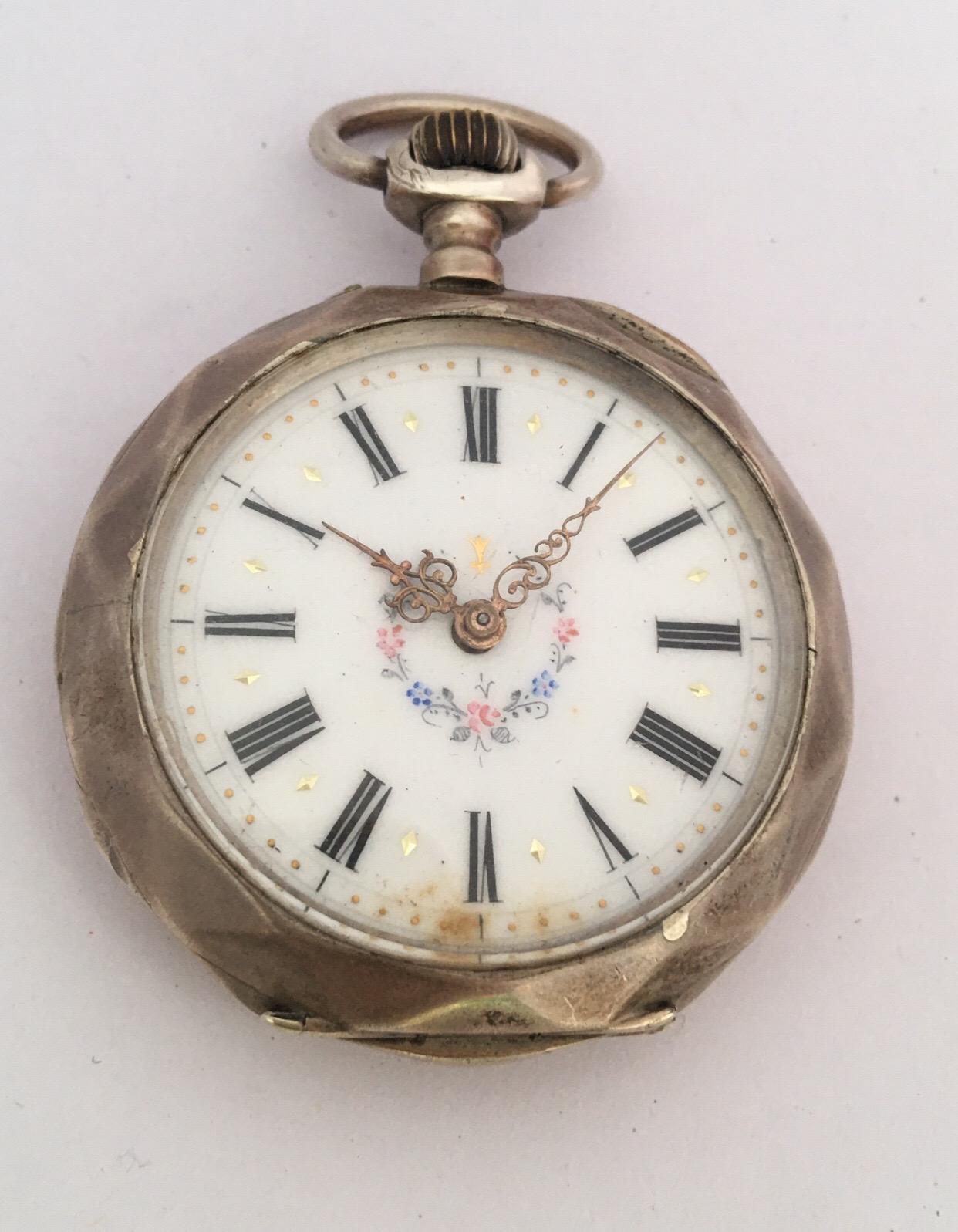 Antique Silver Hand Winding Pocket Watch For Sale 8