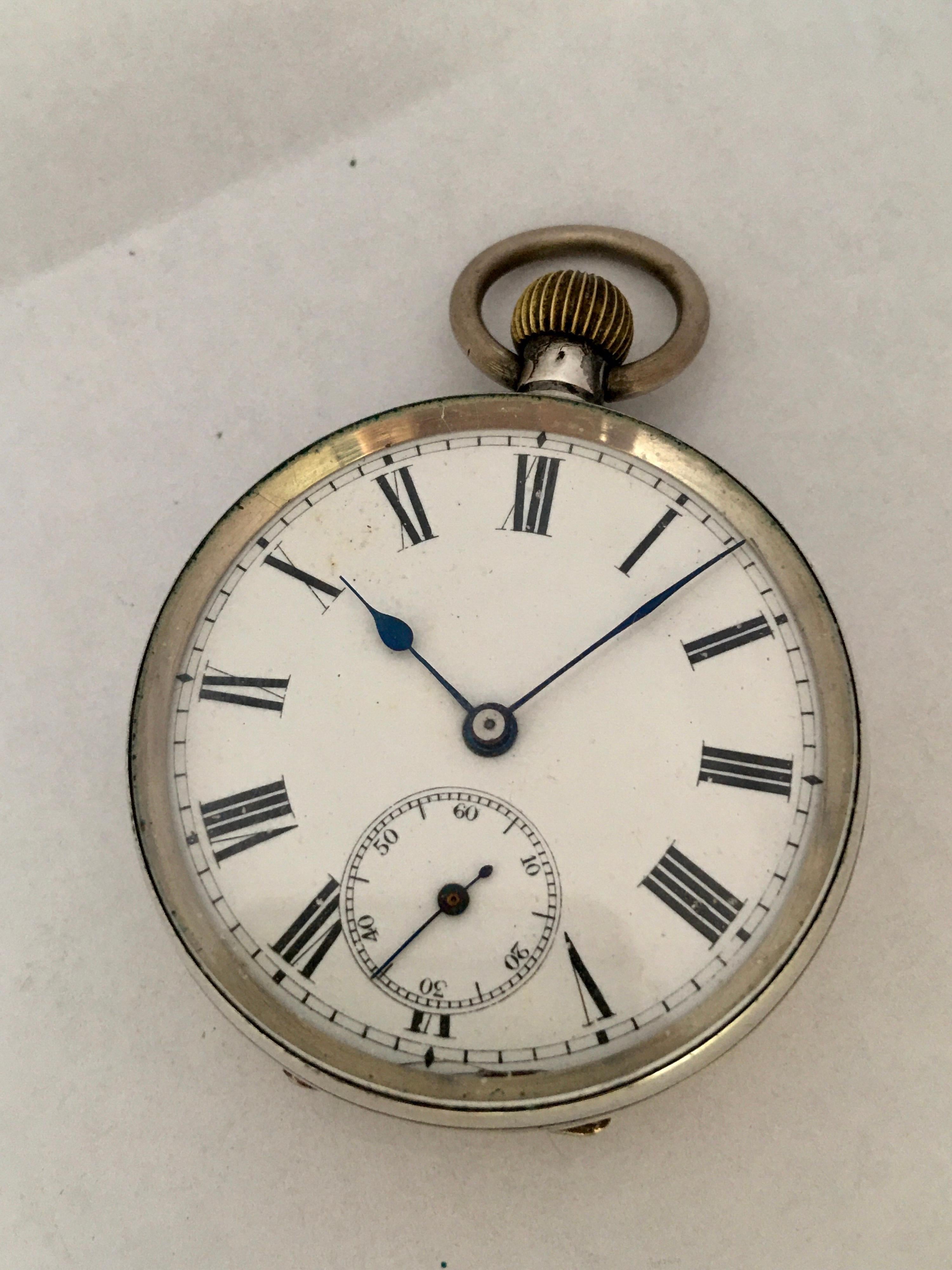 Antique Silver Hand-Winding Pocket Watch For Sale 8