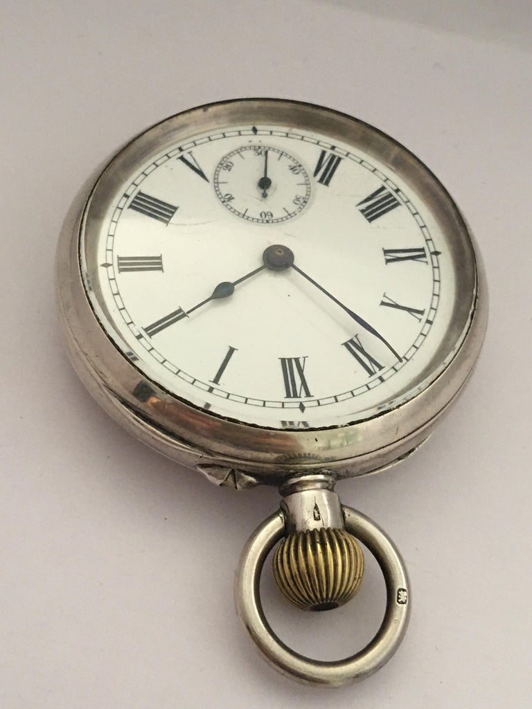 Antique Silver Hand Winding Pocket Watch For Sale at 1stDibs
