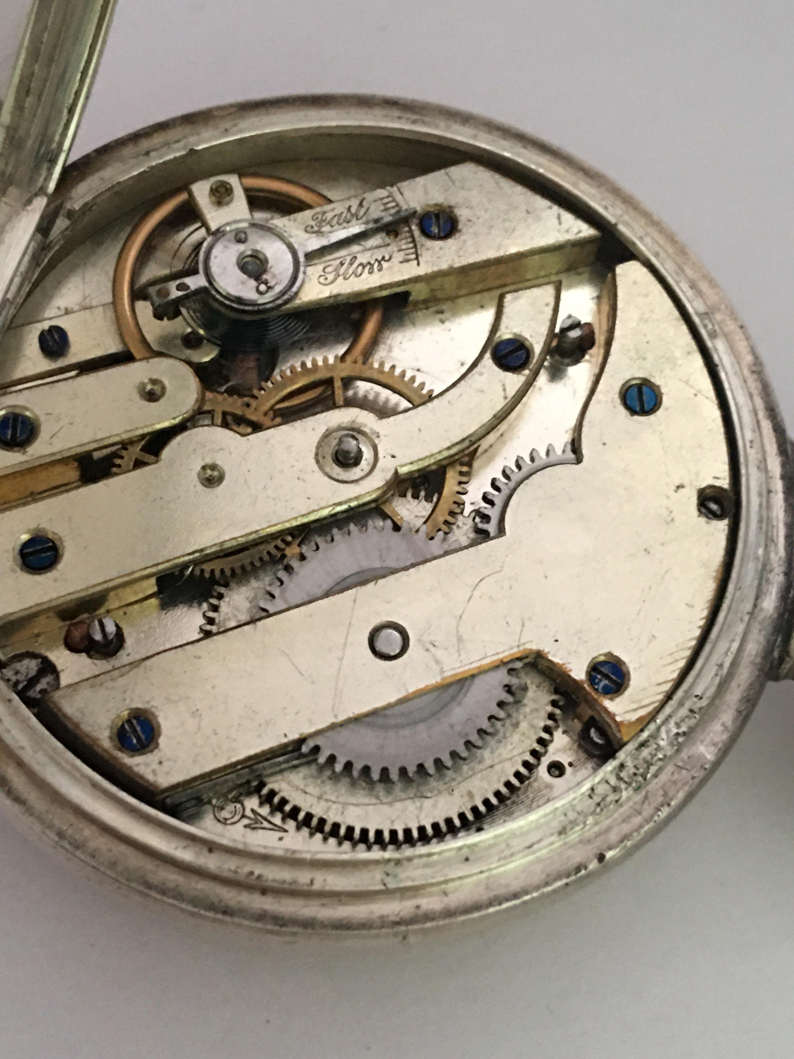 Antique Silver Hand Winding Pocket Watch For Sale 1