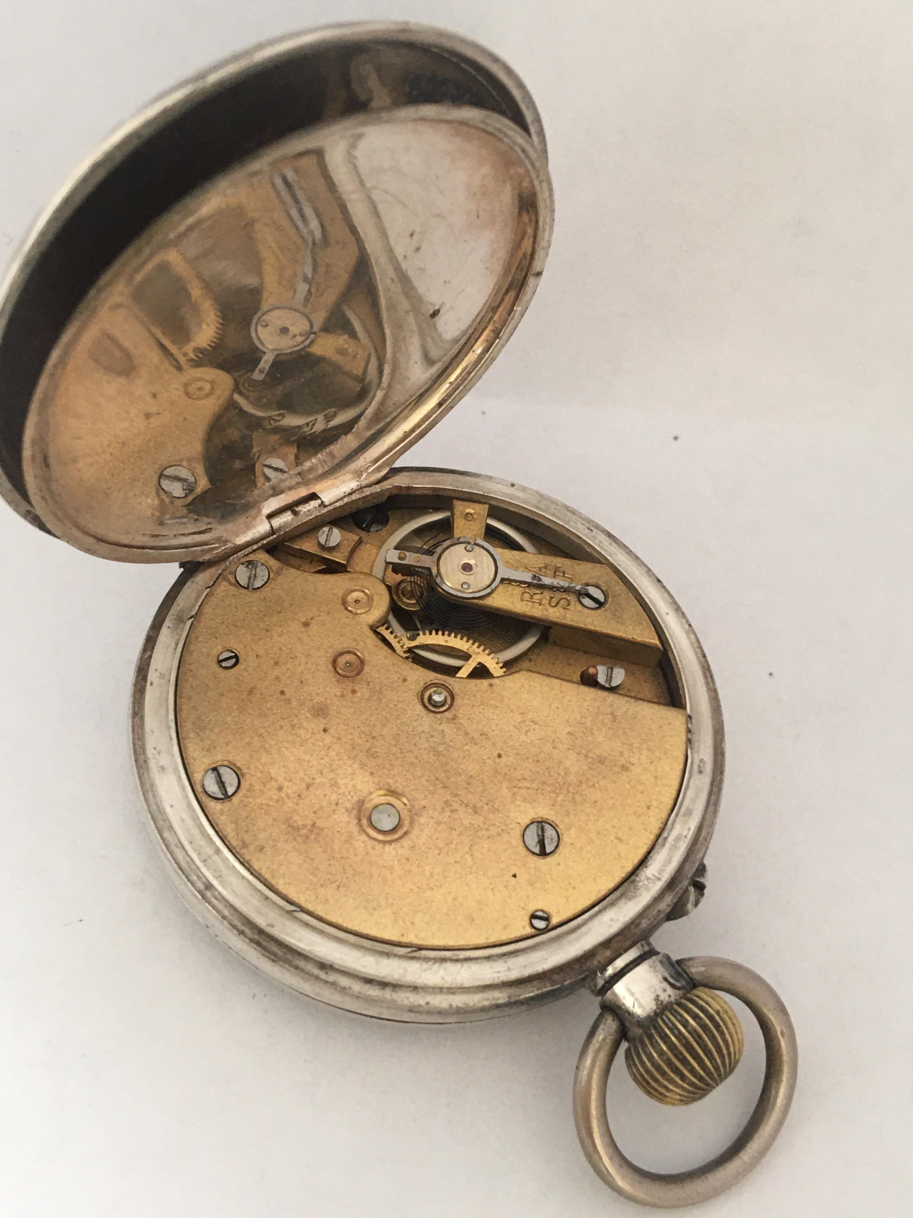 Antique Silver Hand-Winding Pocket Watch For Sale 1