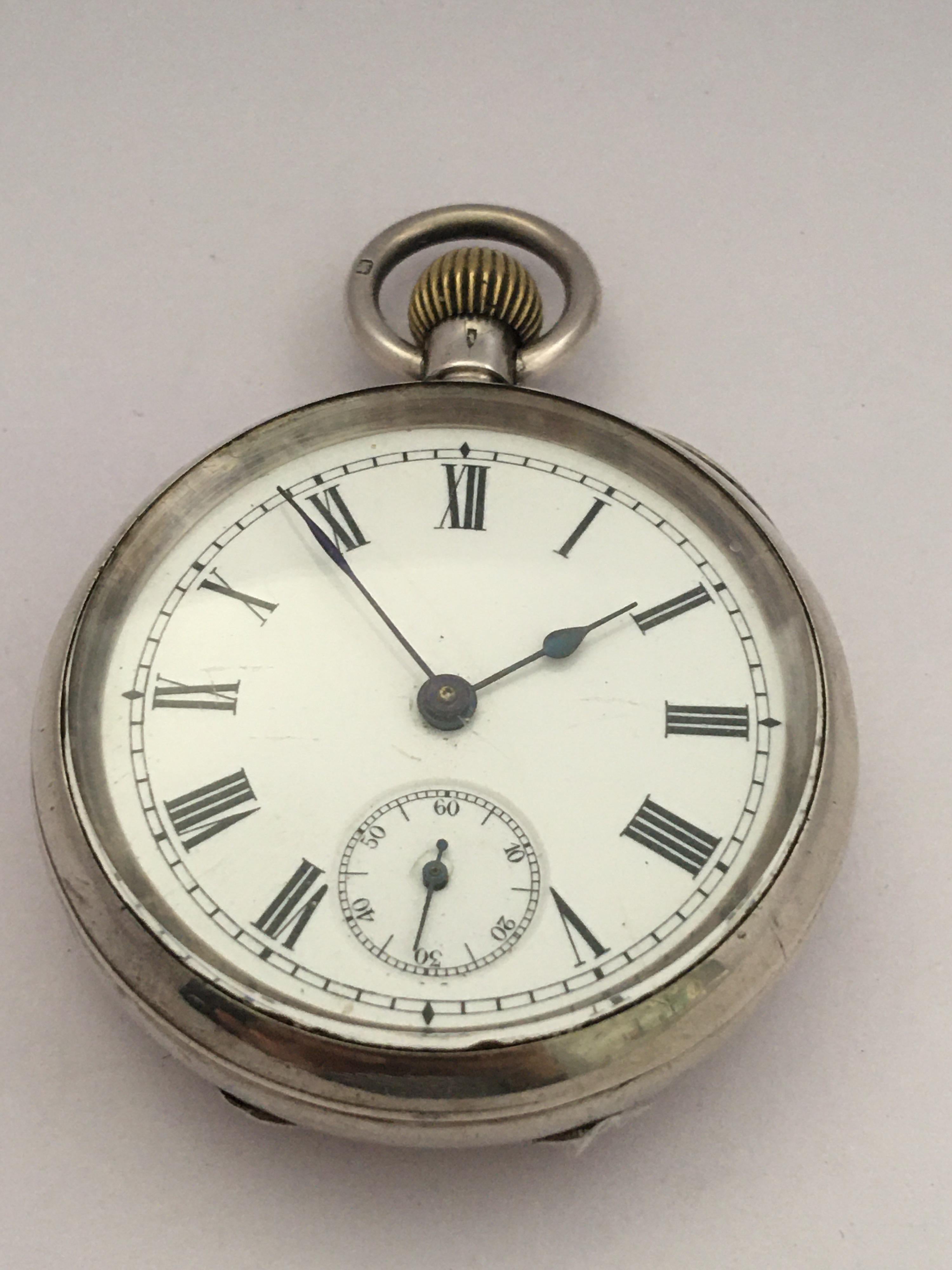 Antique Silver Hand Winding Pocket Watch For Sale 2