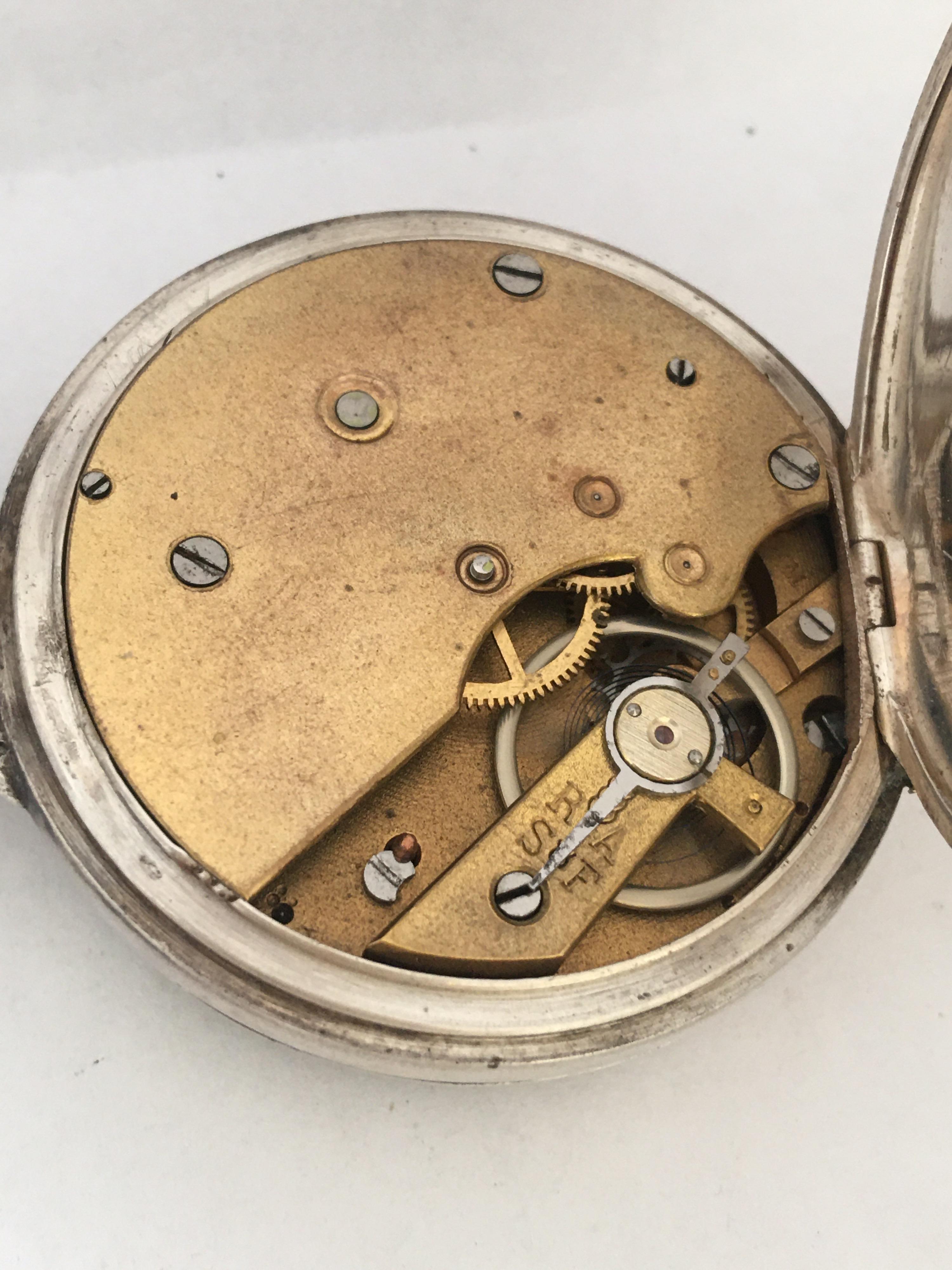 Antique Silver Hand-Winding Pocket Watch For Sale 2