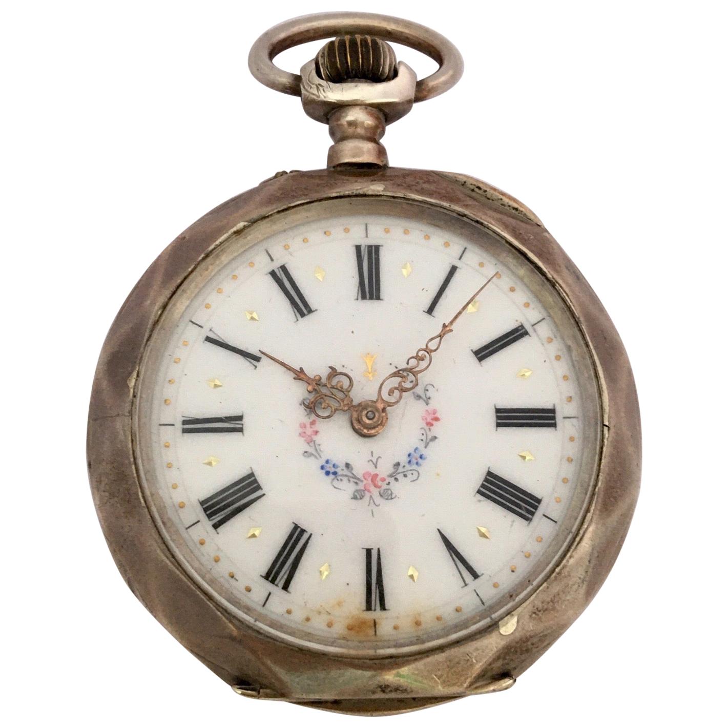 Antique Silver Hand Winding Pocket Watch For Sale