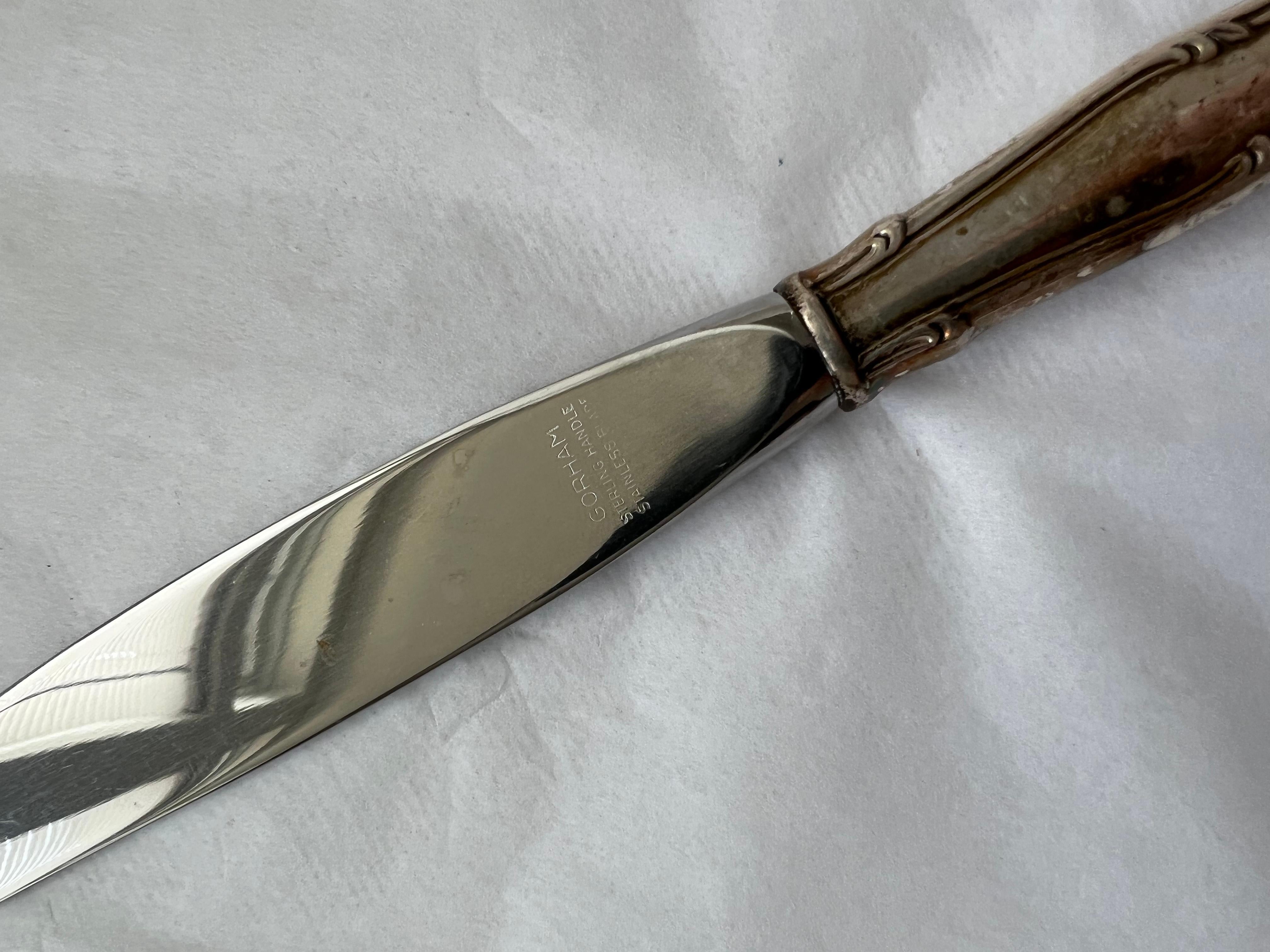 Antique Silver Handle Table Knives Set Steel Blades Galt Vintage Estate Classic For Sale 3