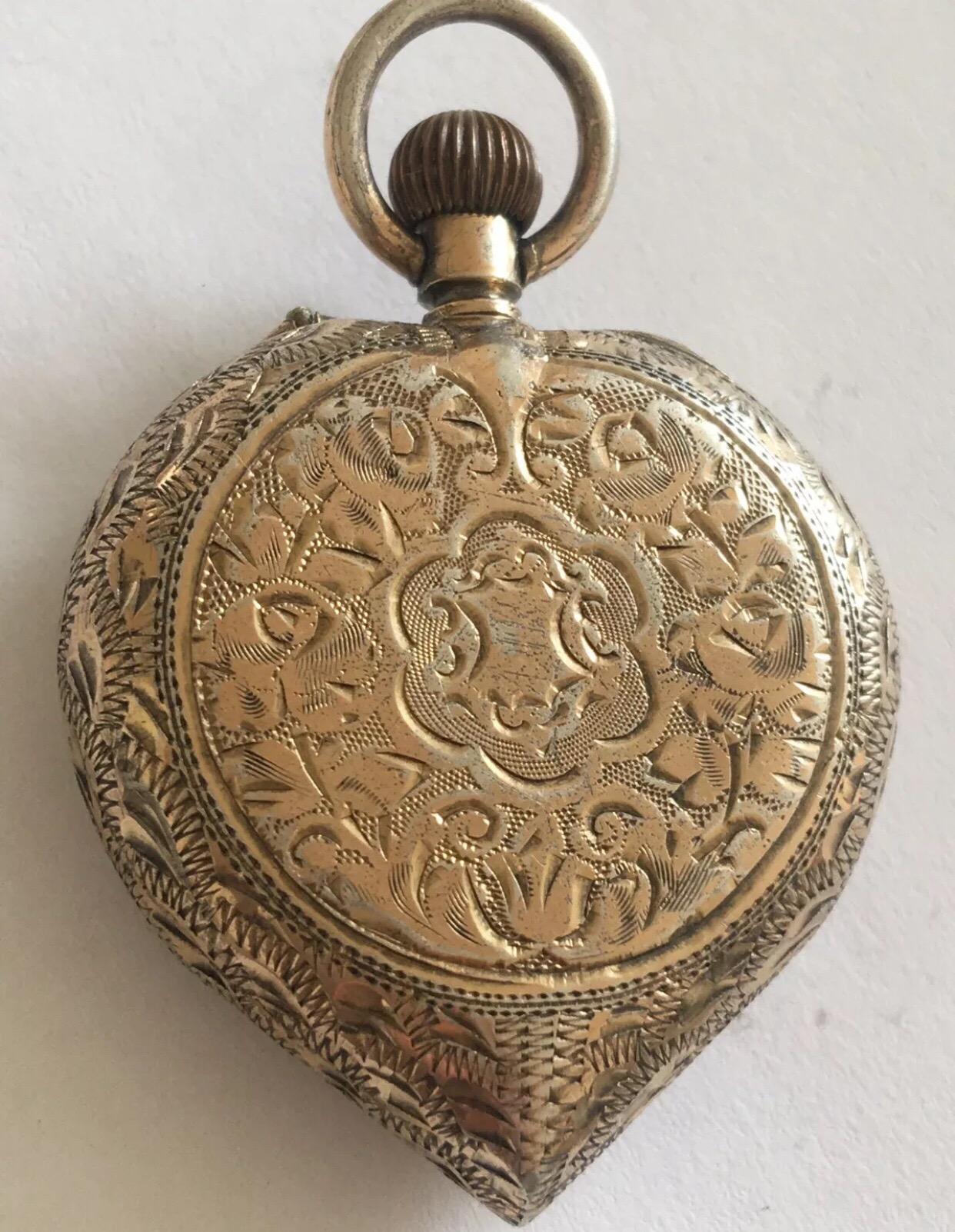 Antique Silver Heart Shaped Case Fob Watch 3