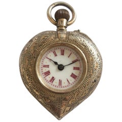 Antique Silver Heart Shaped Case Fob Watch