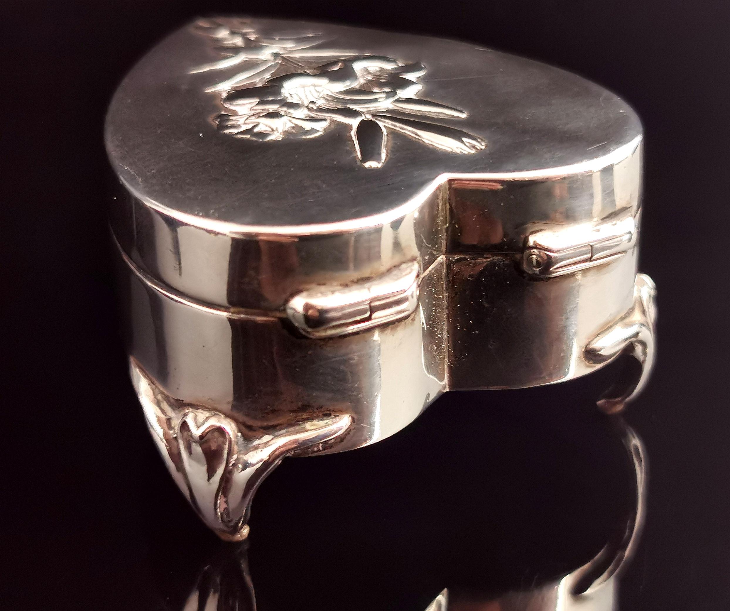 Antique Silver Heart Shaped Jewellery Box, Art Nouveau  13