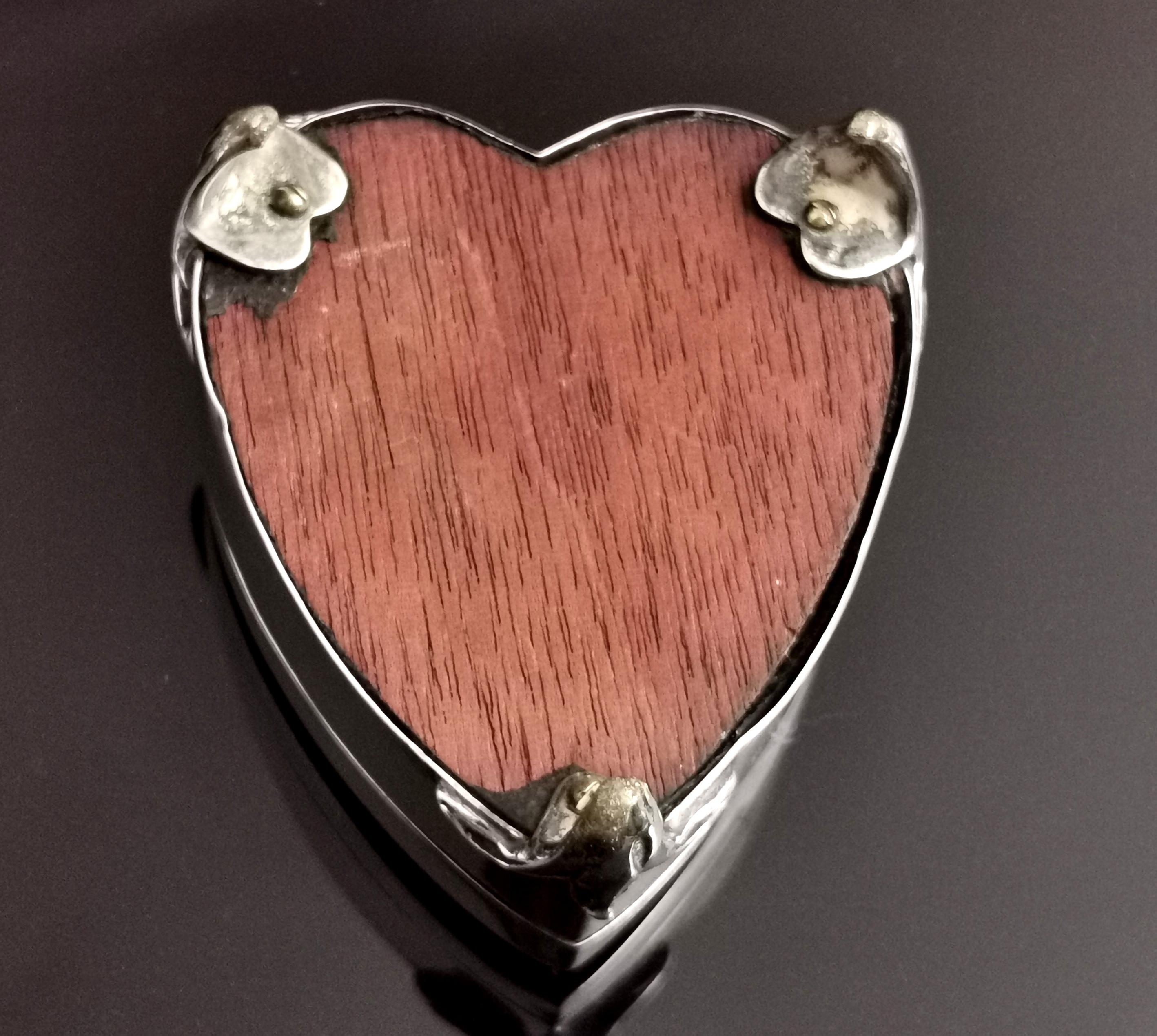 Antique Silver Heart Shaped Jewellery Box, Art Nouveau  3