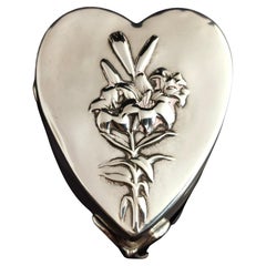 Antique Silver Heart Shaped Jewellery Box, Art Nouveau 