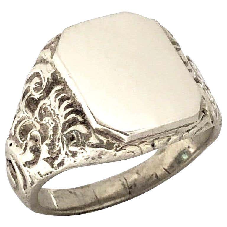 Antique Silver Heavy Chased Signet Ring at 1stDibs