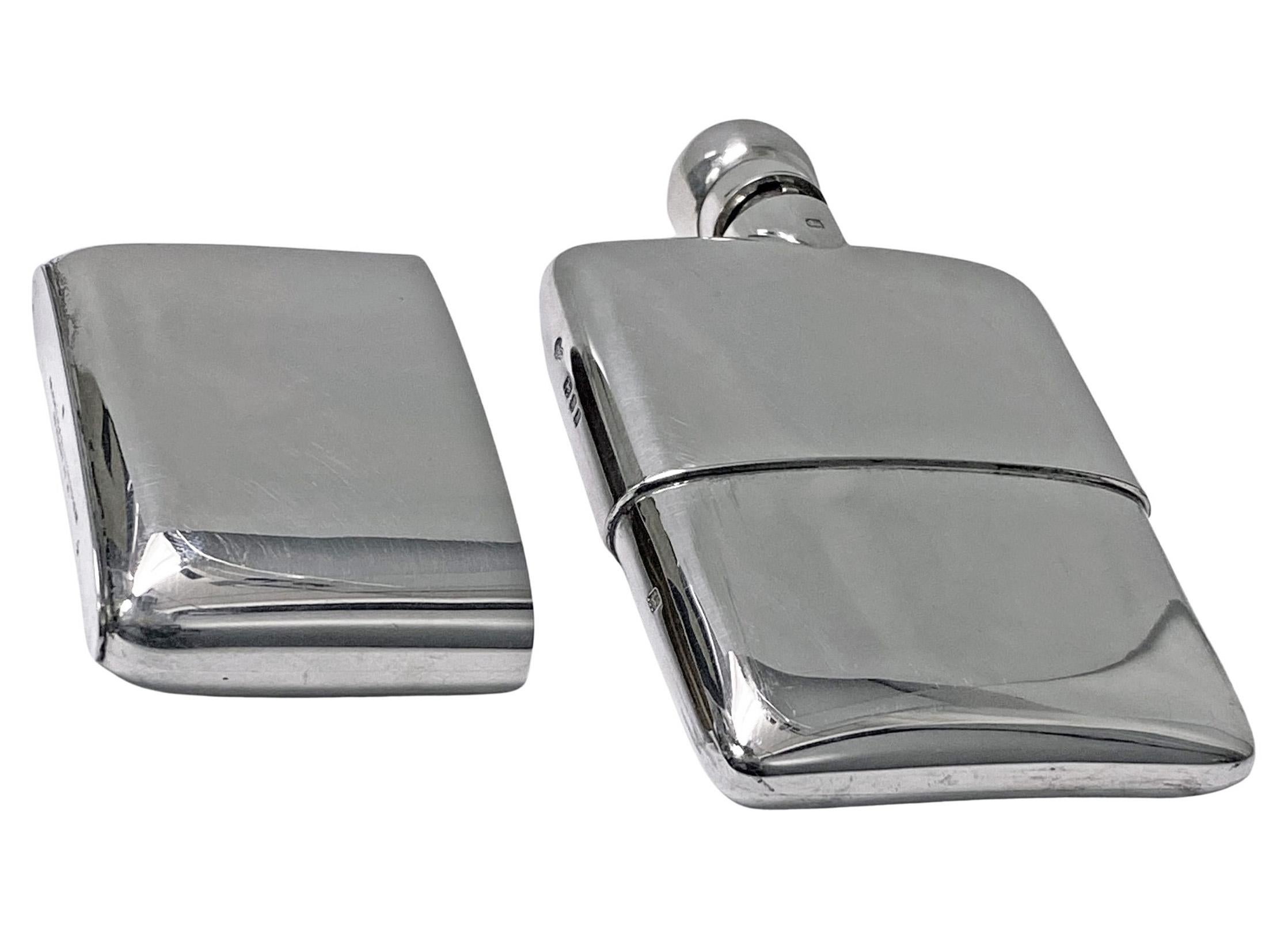 Art Deco Antique Silver Hip Flask London 1925 Goldsmiths & Silversmiths Co