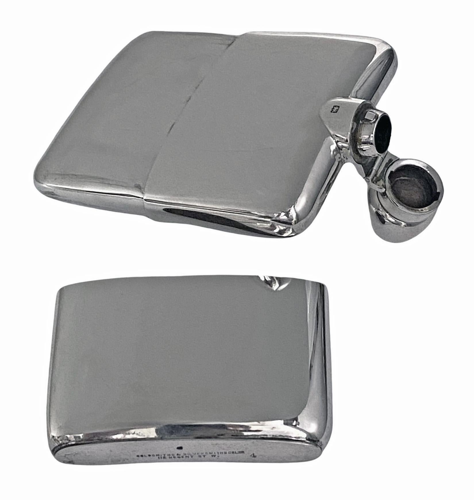 English Antique Silver Hip Flask London 1925 Goldsmiths & Silversmiths Co