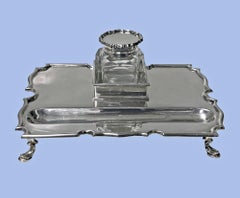 Antique Silver Inkstand Inkwell, London 1899 Goldsmiths and Silversmiths Co