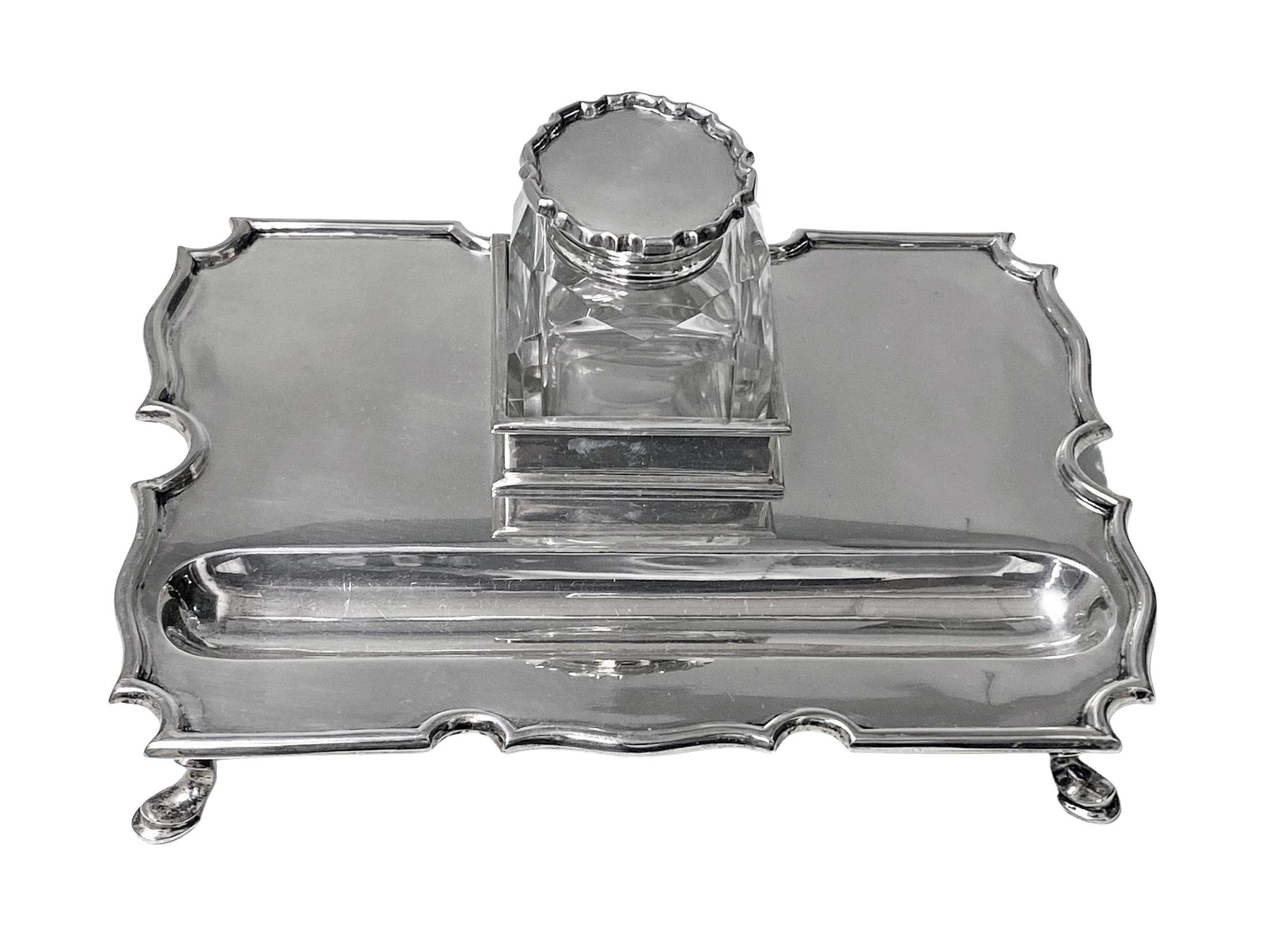 antique silver inkwell