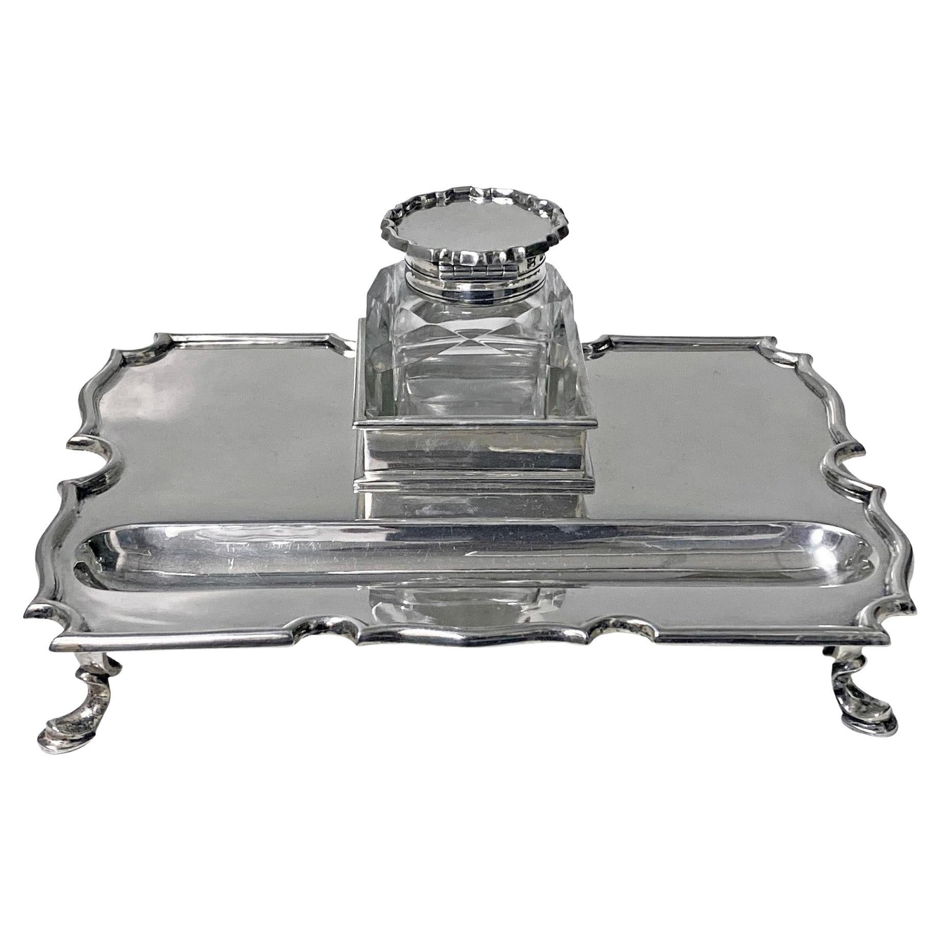 Antique Silver Inkstand Inkwell, London 1899 Goldsmiths and Silversmiths Co For Sale