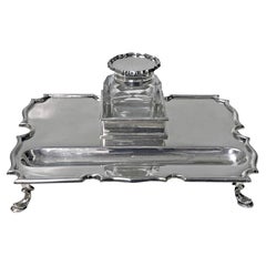 Vintage Silver Inkstand Inkwell, London 1899 Goldsmiths and Silversmiths Co