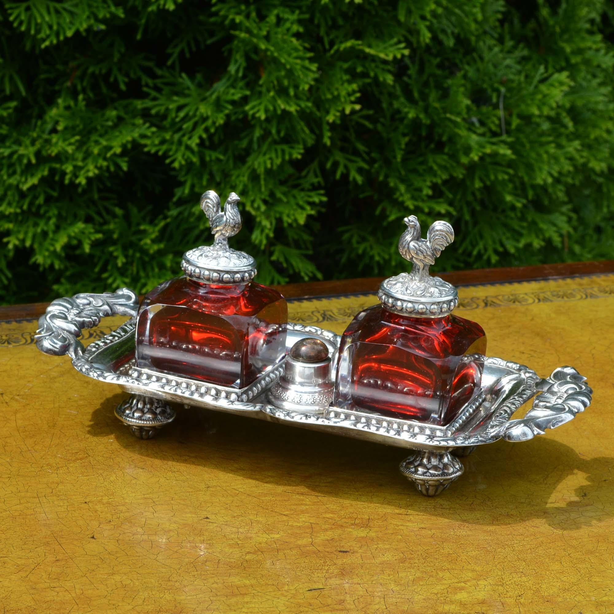 antique silver inkwells