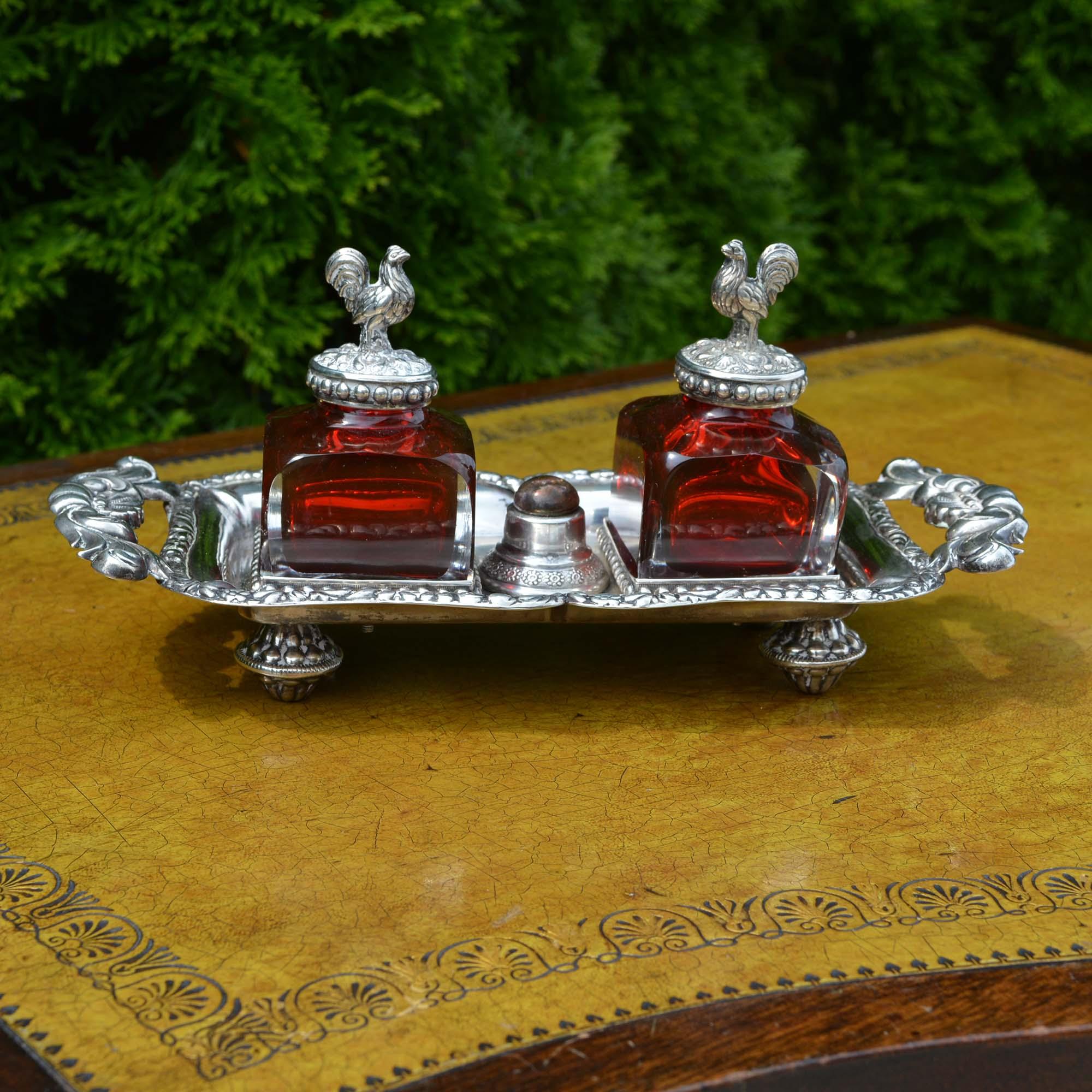 silver inkwells antique