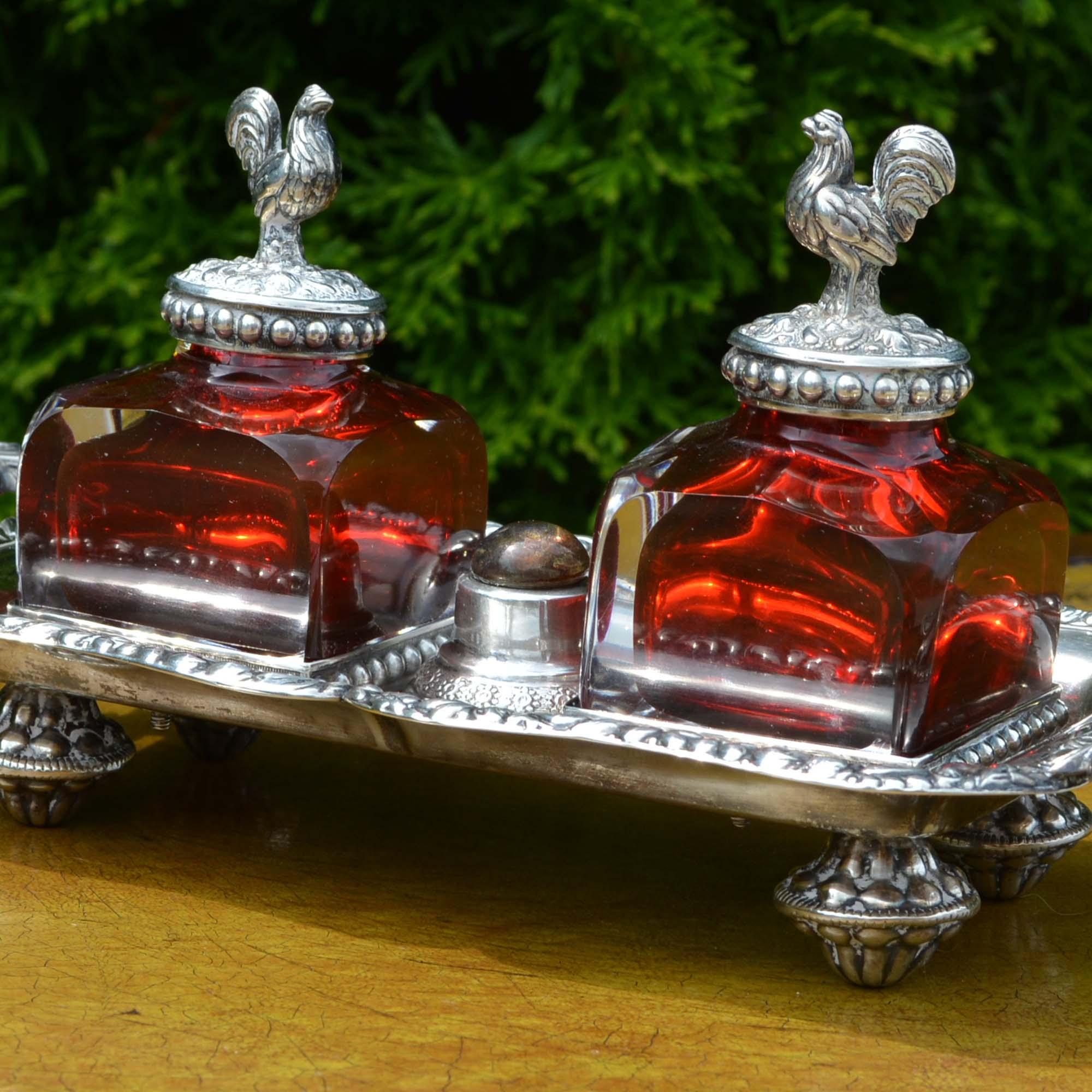 20th Century Antique Silver Inkwell