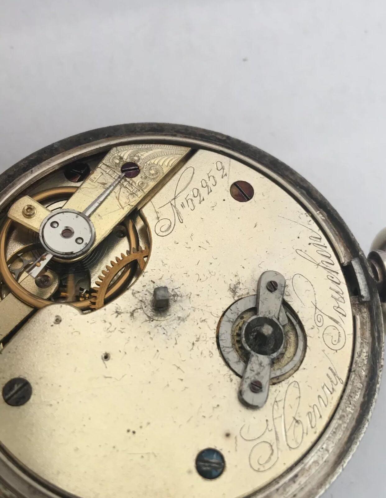 Antique Silver Inlaid Dial Pocket Watch Signed by Henry Touchon 3