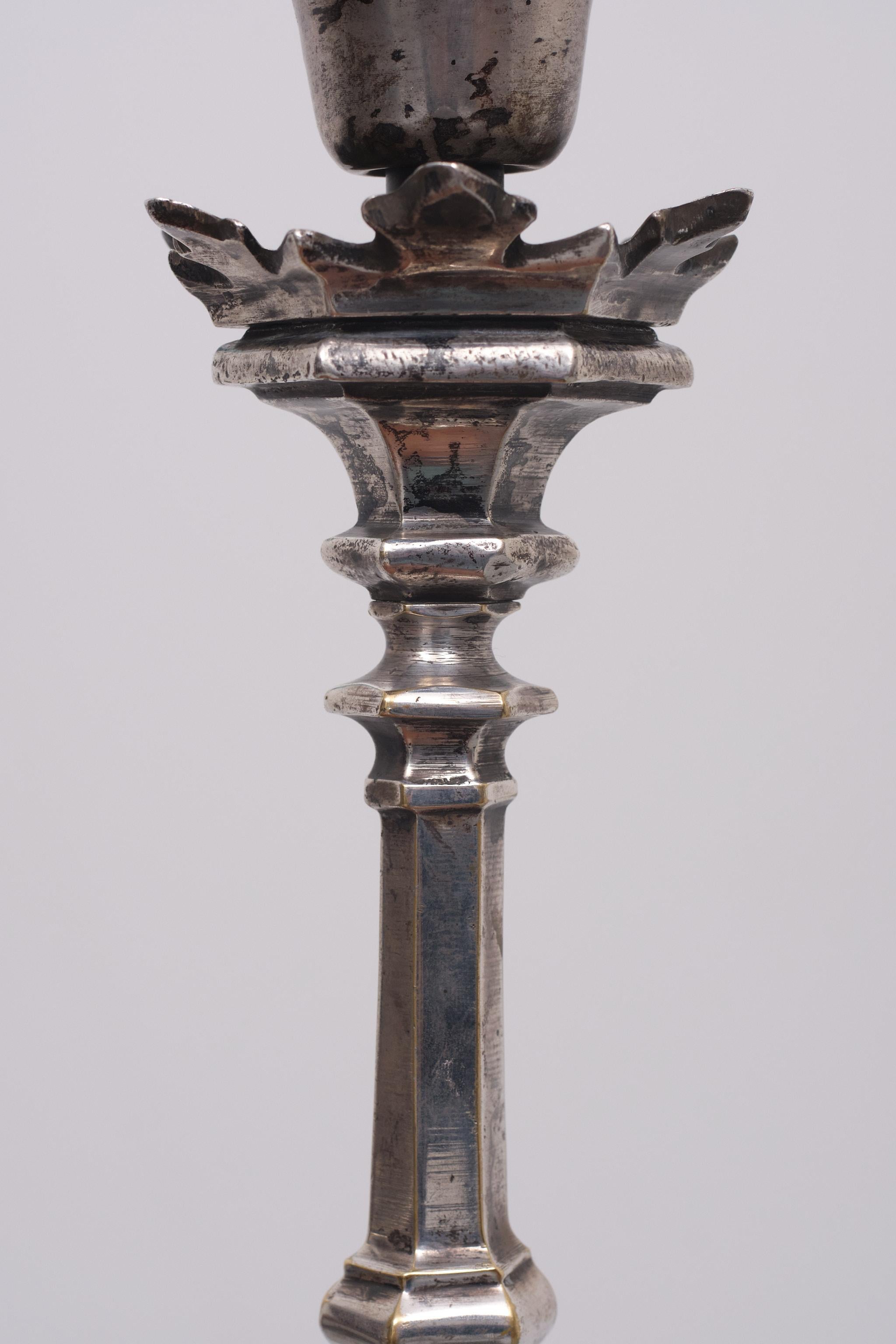 Late 19th Century Antique Silver Italian Rococo Lamp Stands 19 Century