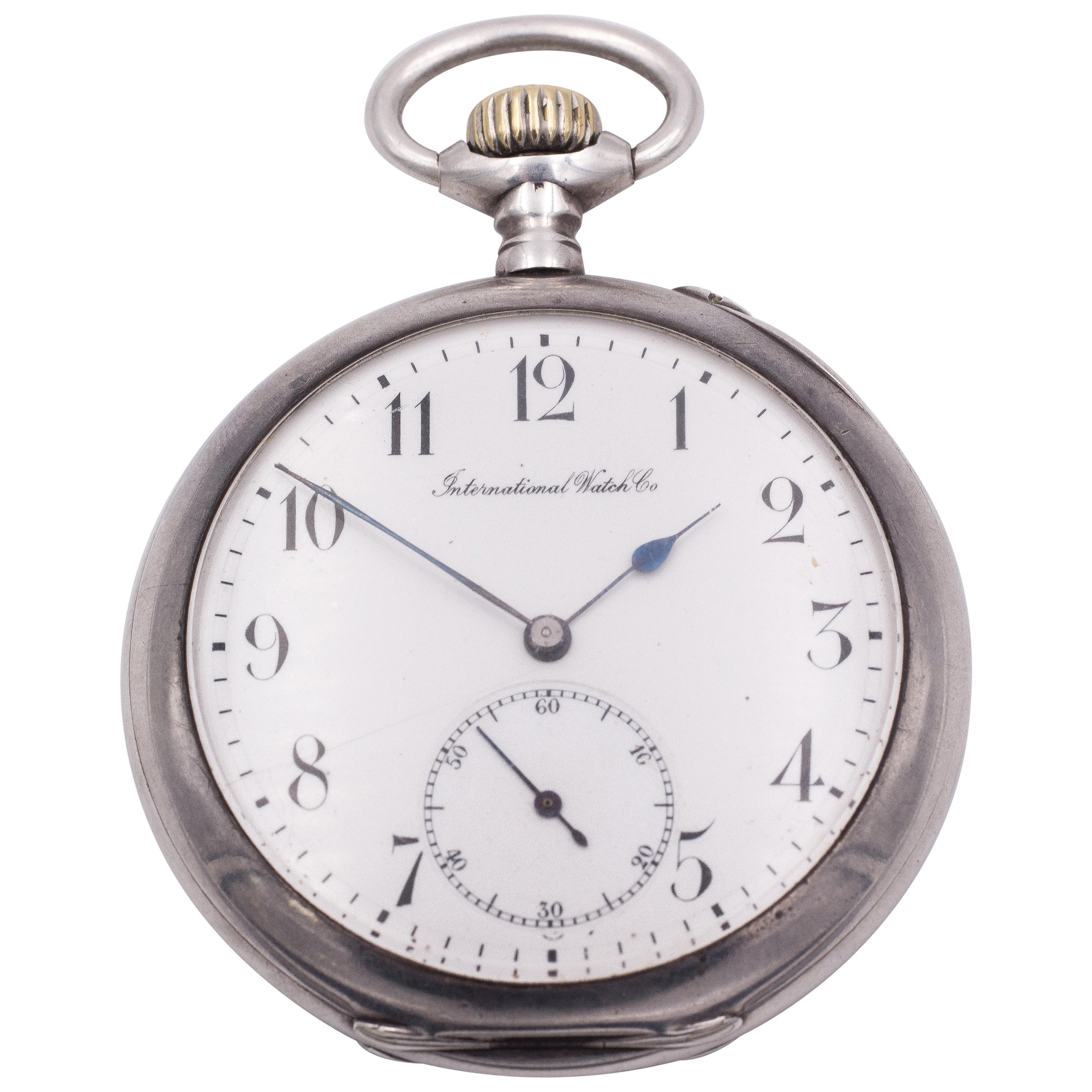 Antique Silver IWC International Watch Company Pocket Watch, Late 19th Century For Sale