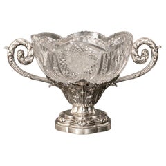 Antique Silver Jardiniere with Cut Crystal Bowl