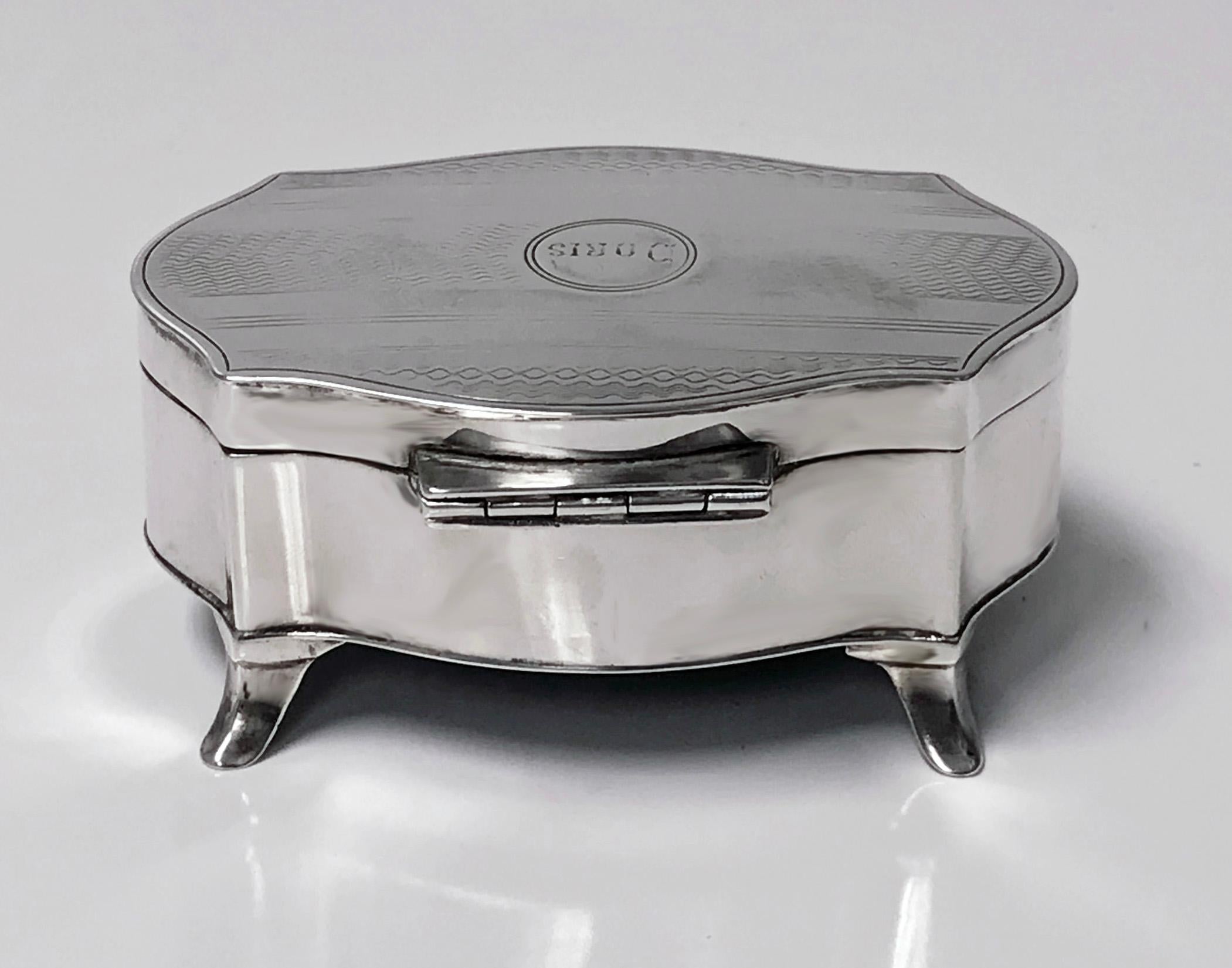 English Antique Silver Jewelry Trinket Box, Birmingham 1919, Hassett and Harper Ltd.