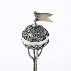 Antique Silver Judaica Spice Container with Vermeil Flag