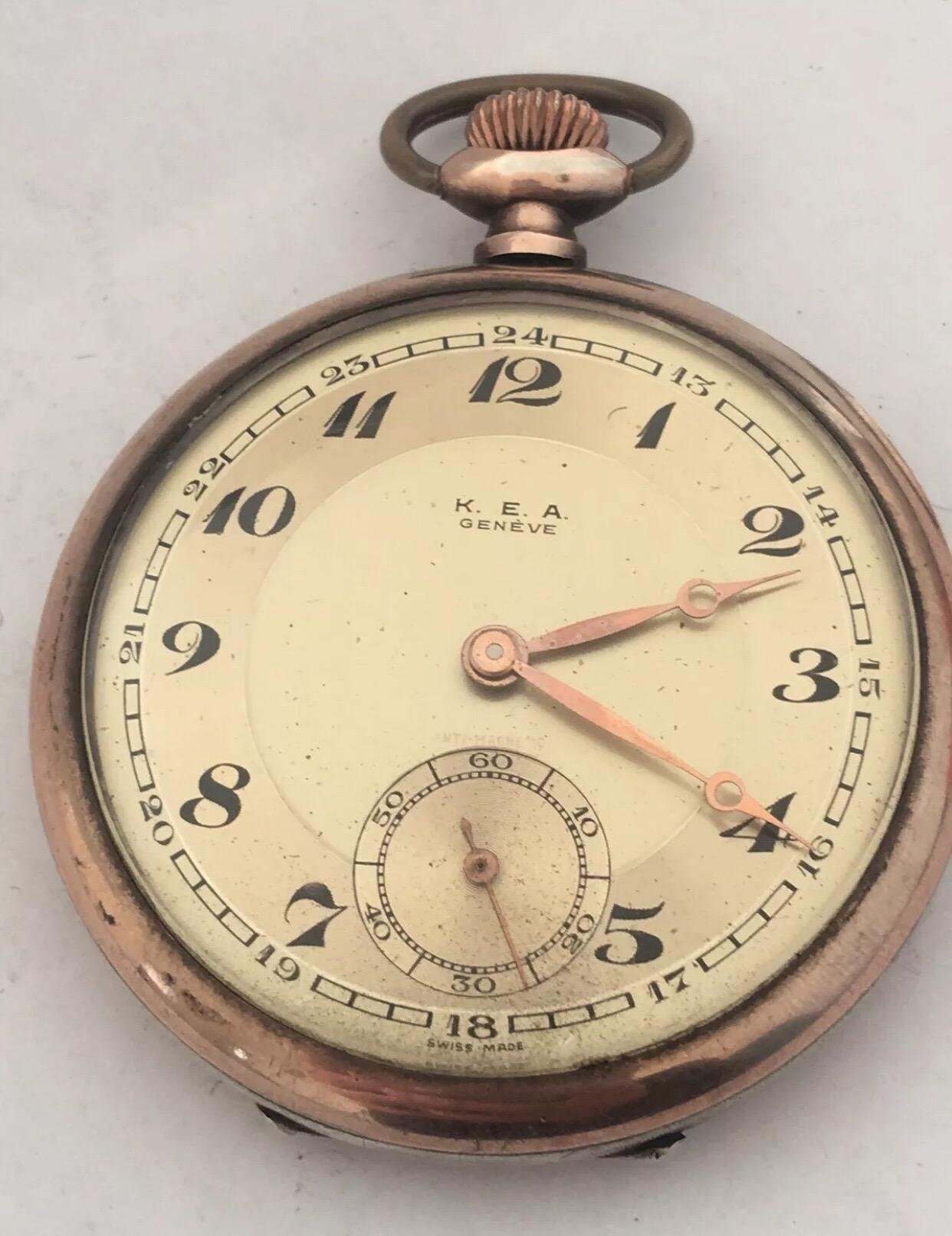 Antique Silver K. E. A. Geneve Pocket Watch For Sale 5