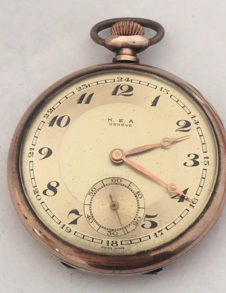 Antique Silver K. E. A. Geneve Pocket Watch For Sale at 1stDibs